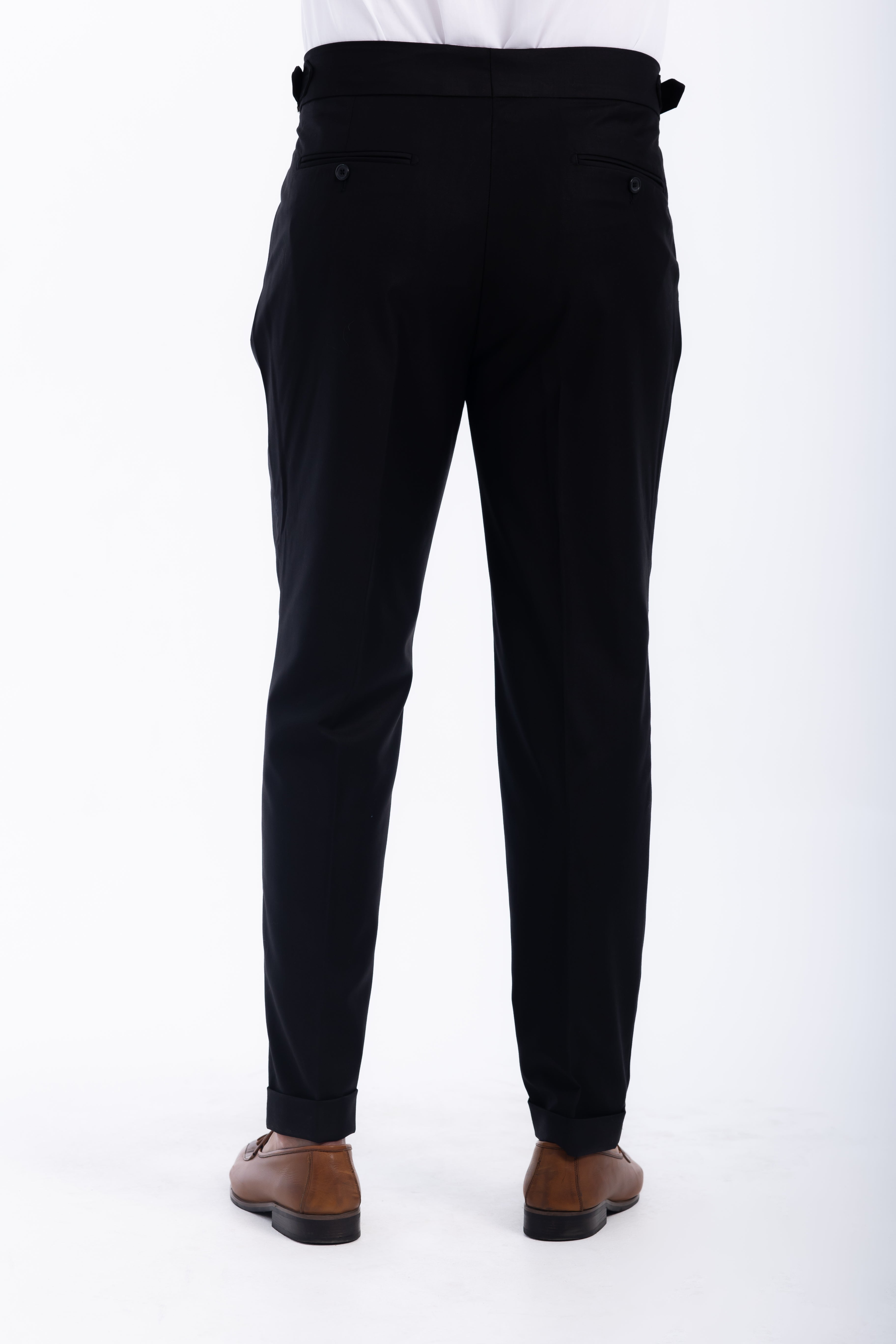 one button hight waist gurkha trousers-Black