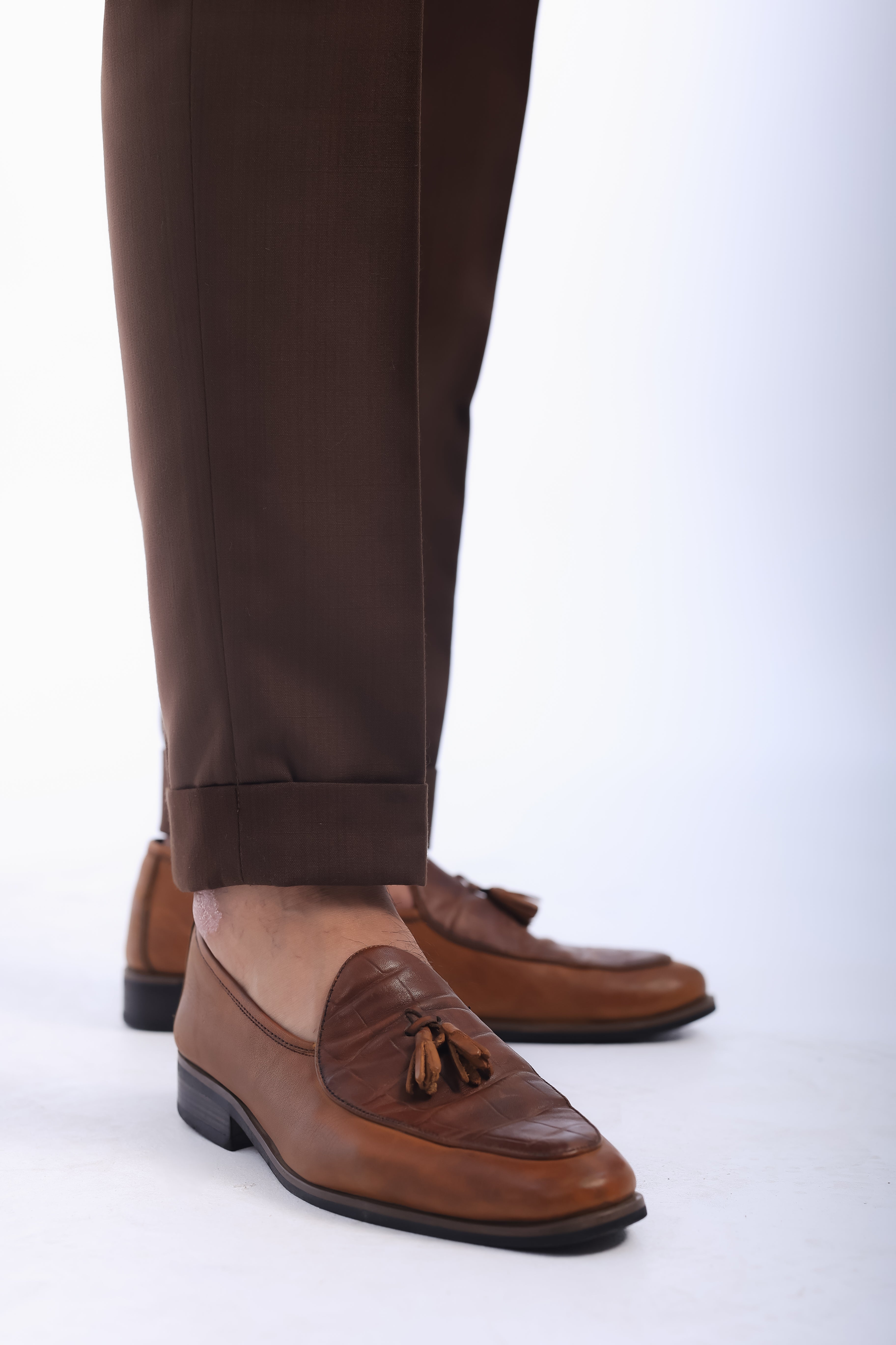 one button linen hight waist gurkha trousers-Brown