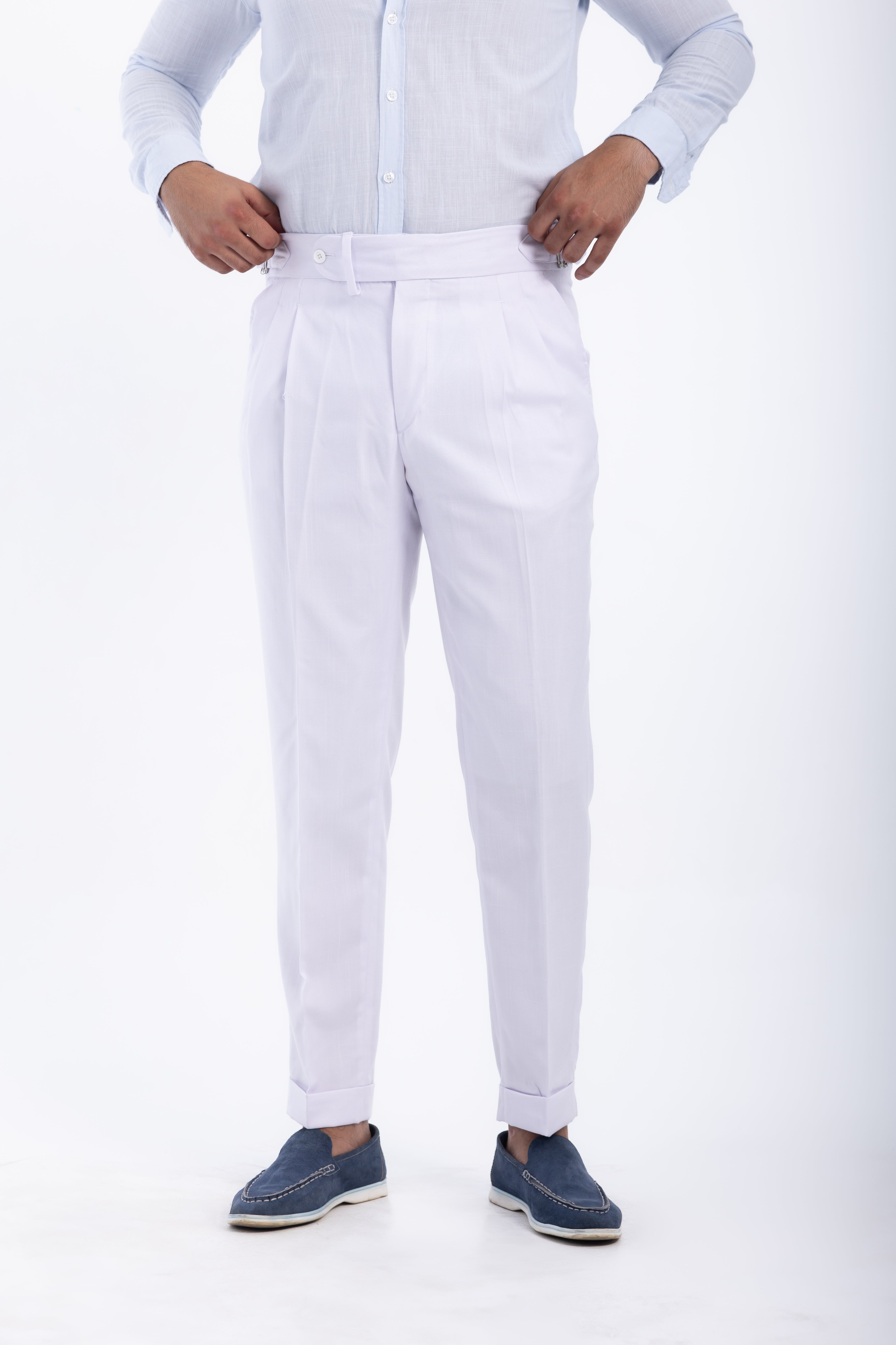 one button linen hight waist gurkha trousers-White