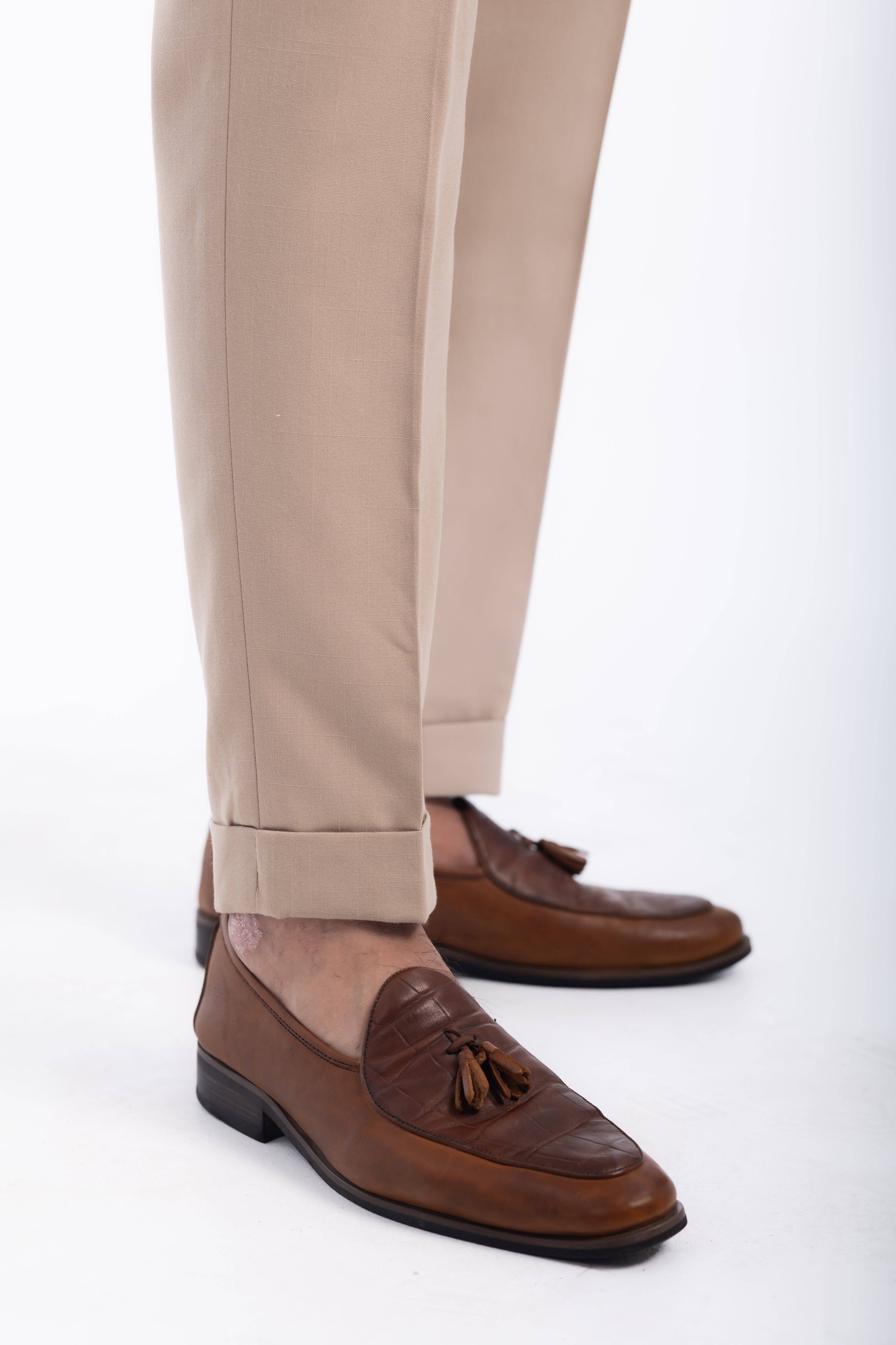 one button linen hight waist gurkha trousers-Beige