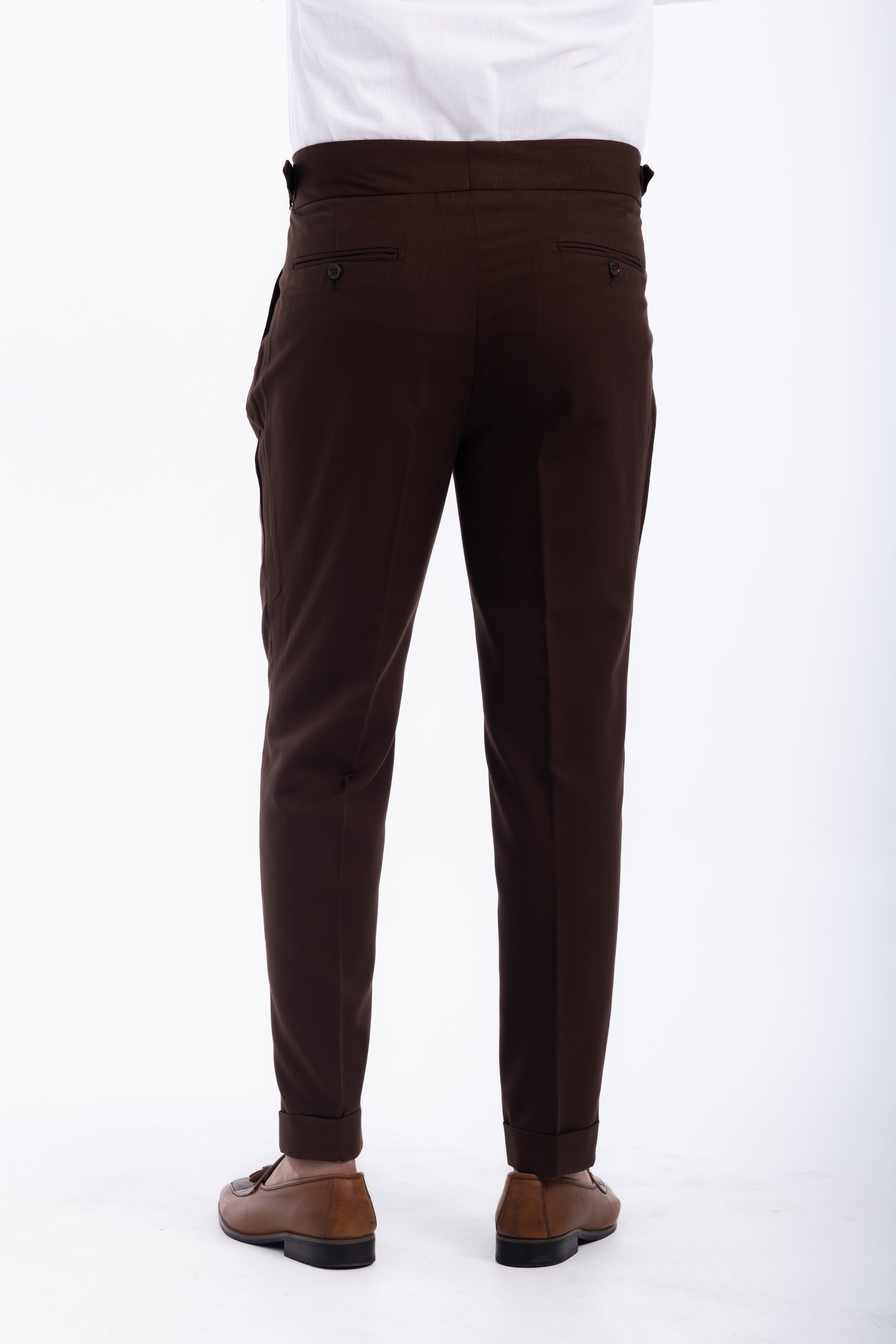 one button linen hight waist gurkha trousers-Brown