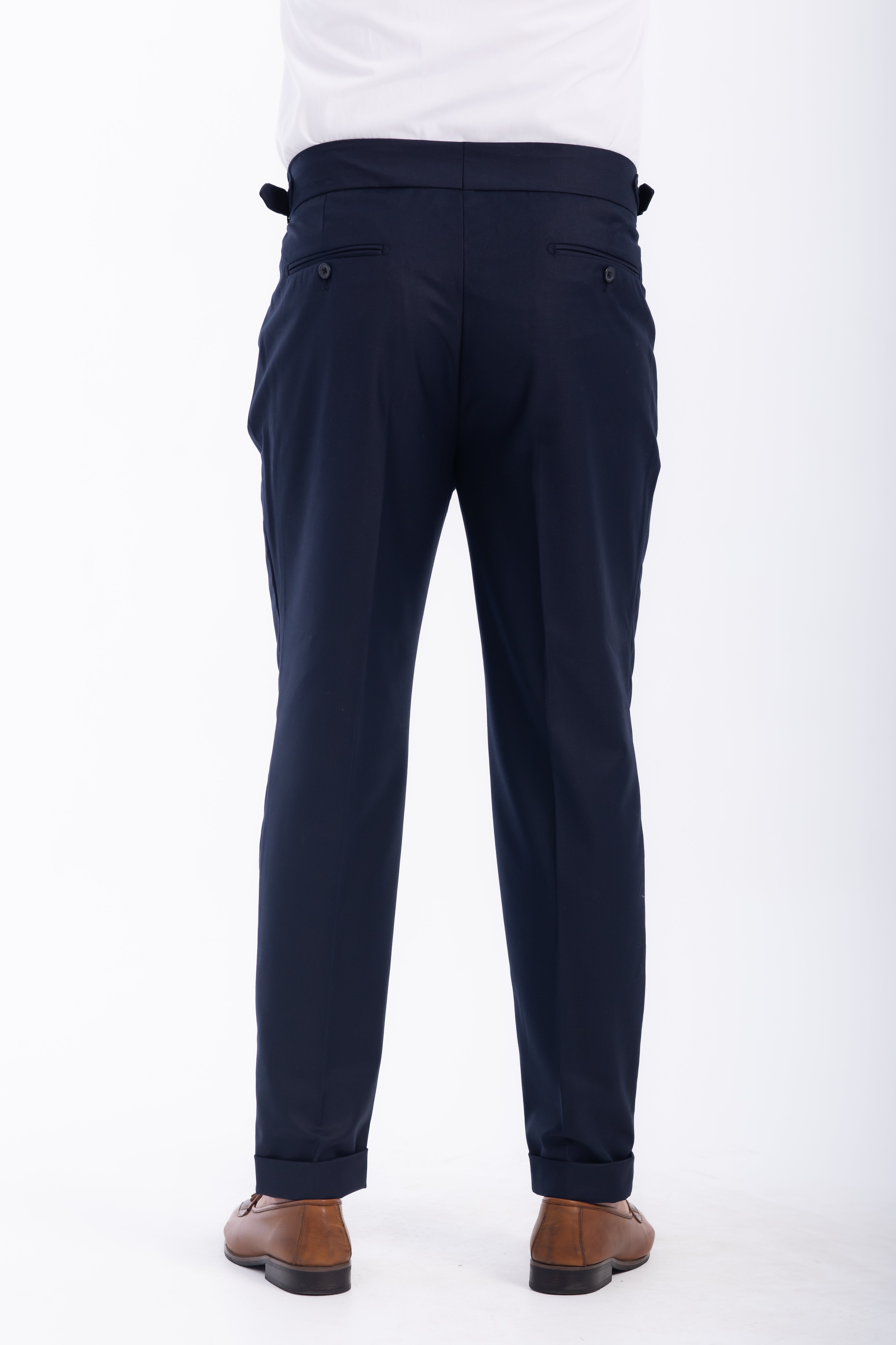 one button hight waist gurkha trousers-Navy