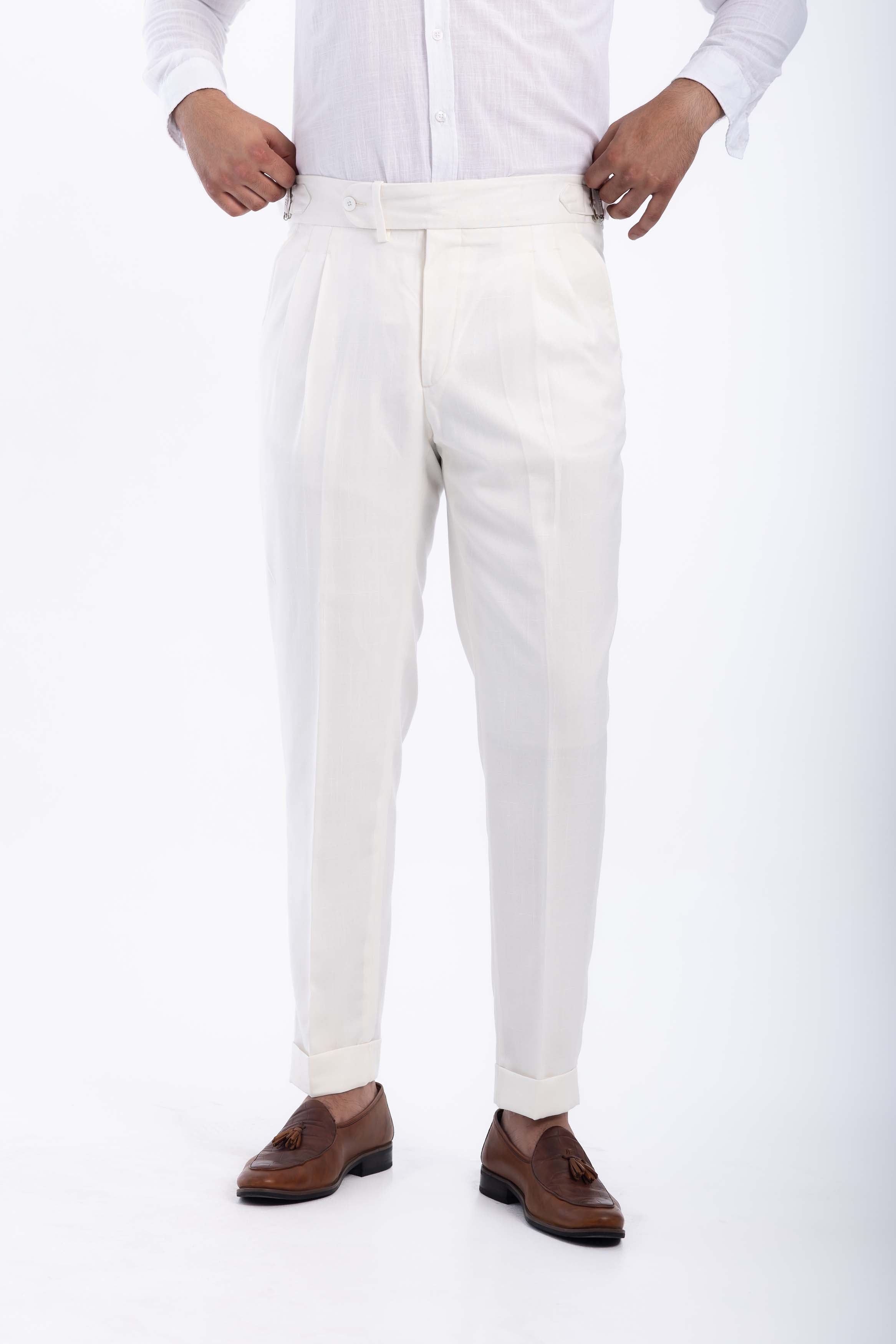 one button linen hight waist gurkha trousers-OFF White