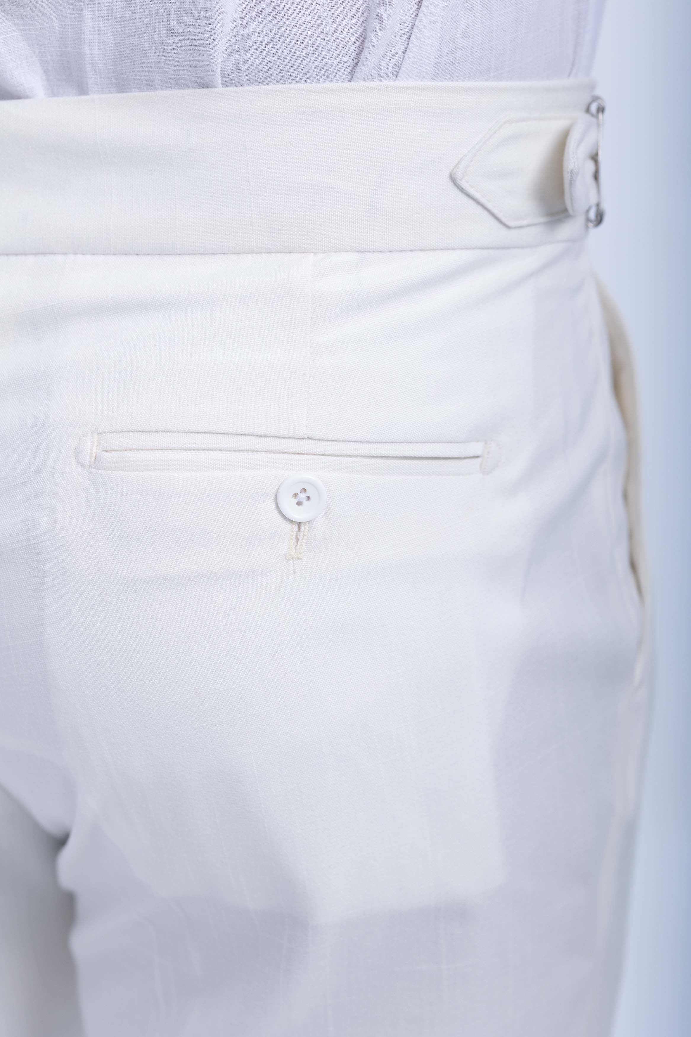 one button linen hight waist gurkha trousers-OFF White