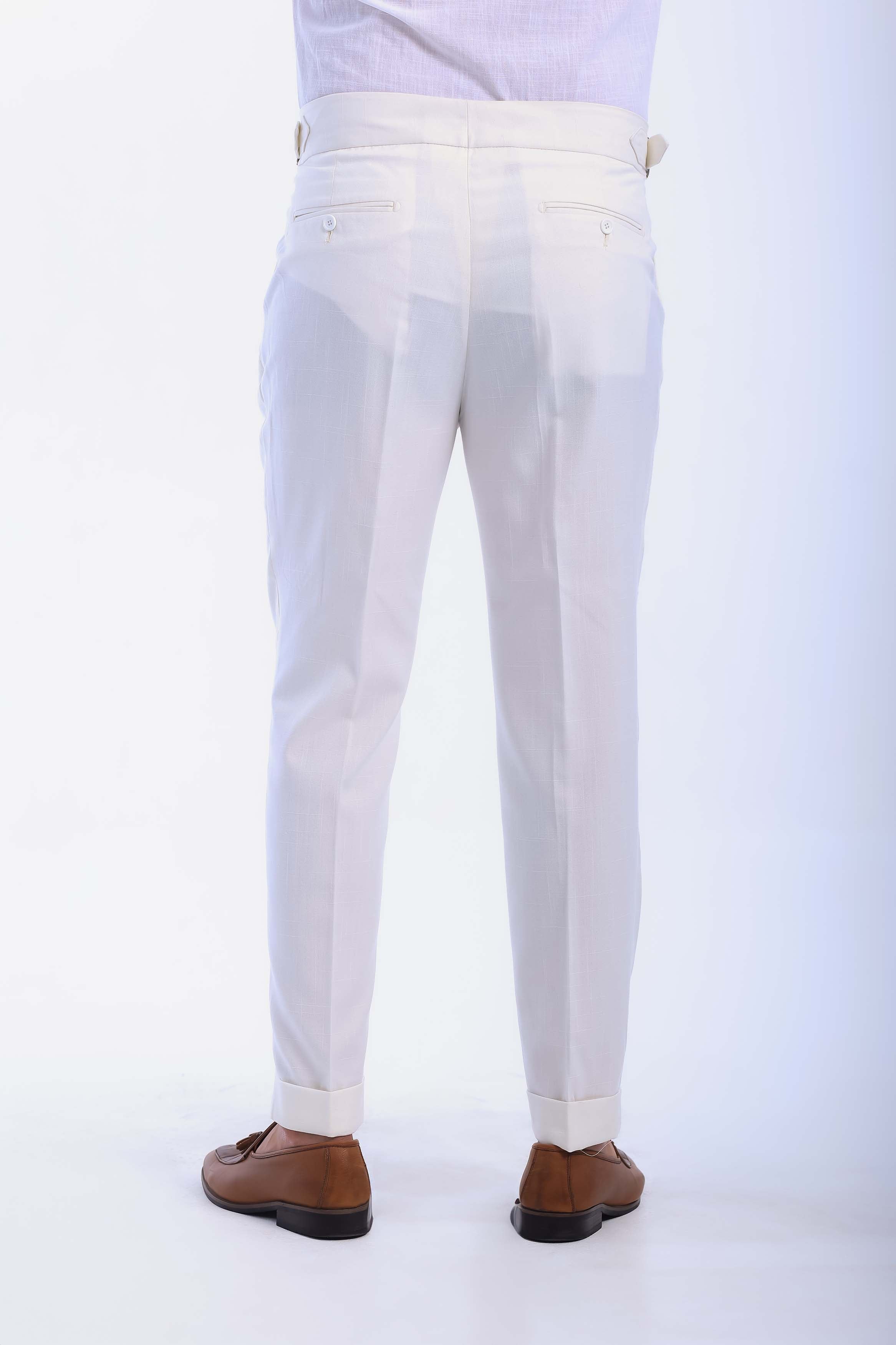 one button linen hight waist gurkha trousers-OFF White