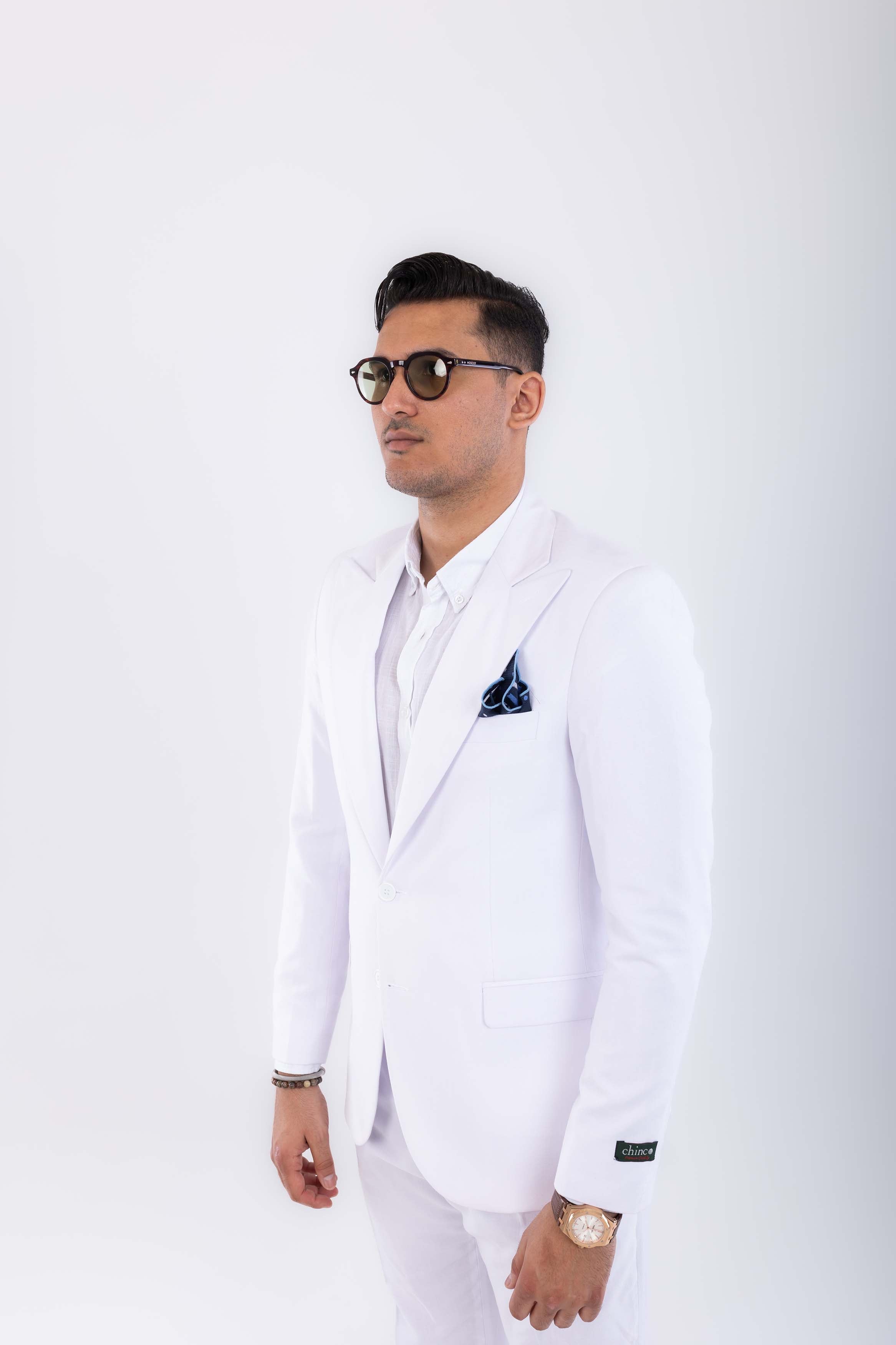 Linen wide peak lapel blazer- White