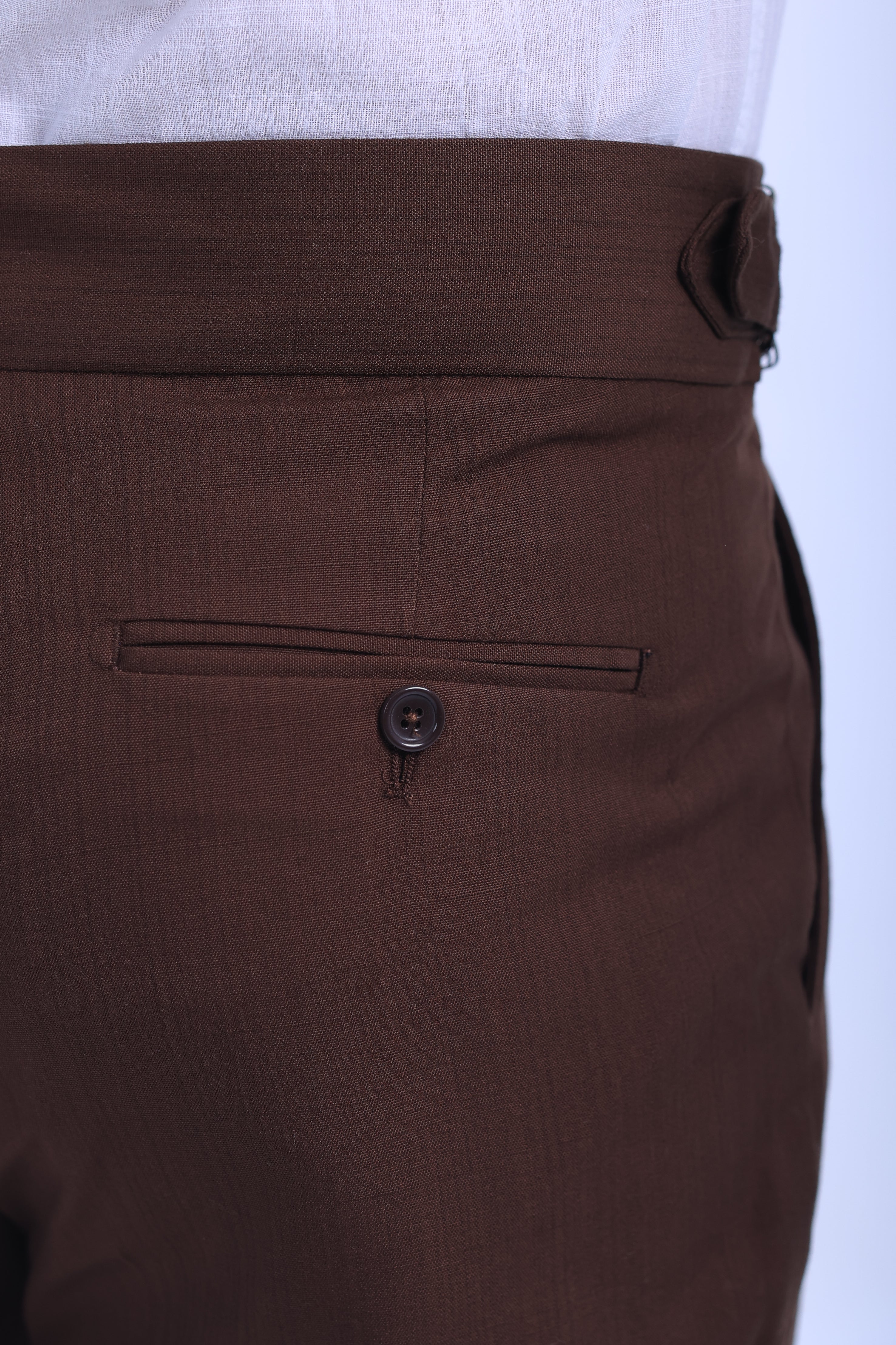 one button linen hight waist gurkha trousers-Brown