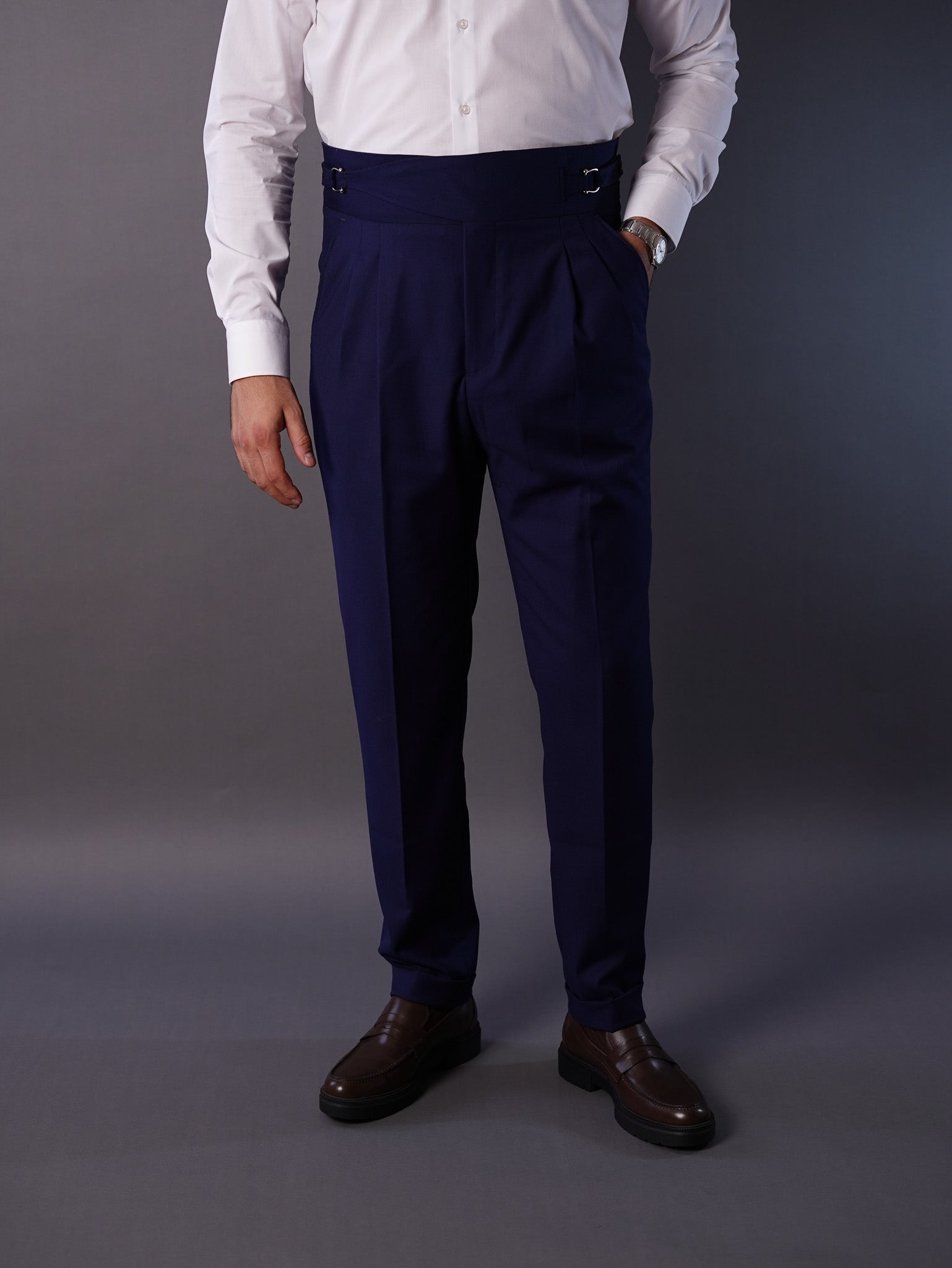 Two side high waist gurkhra trousers- navy