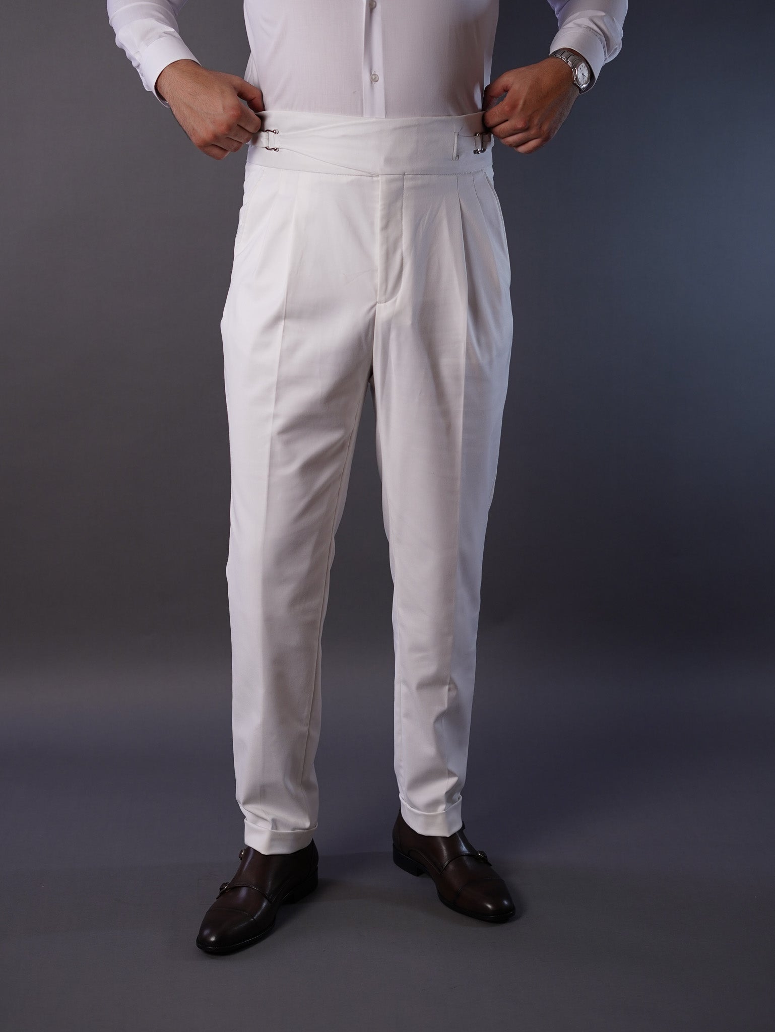 Two side high waist gurkhra trousers -off white