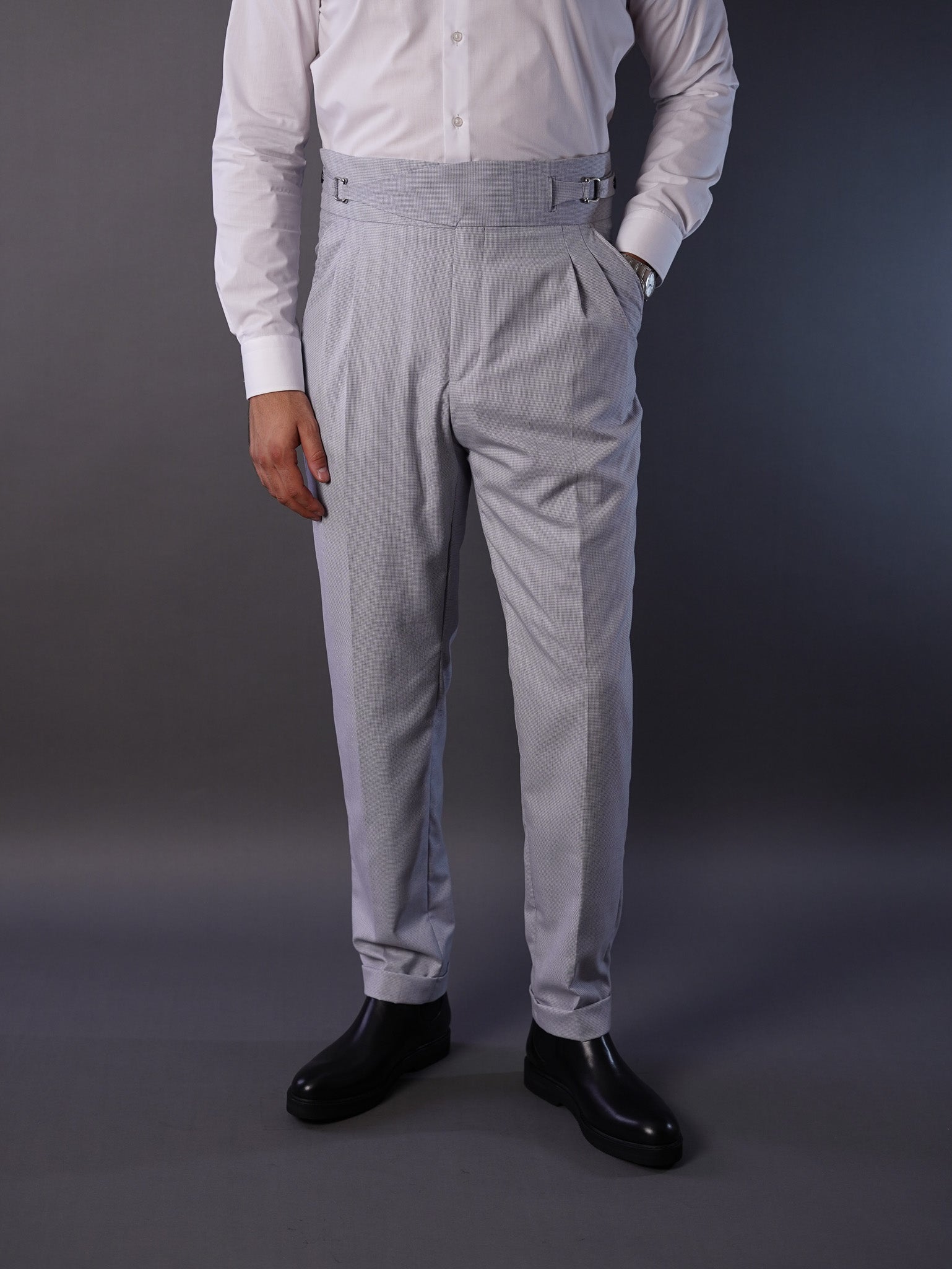 Two side high waist gurkhra trousers-light blue