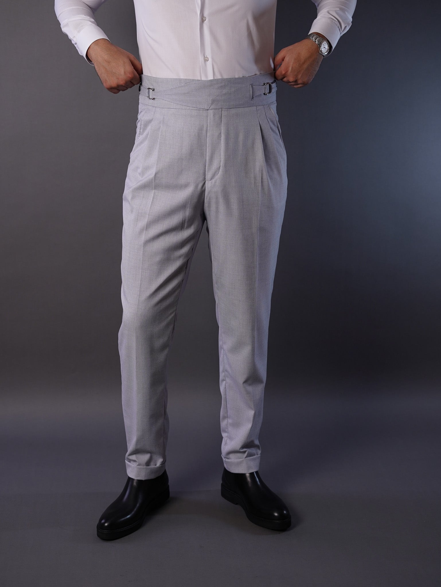 Two side high waist gurkhra trousers-light blue