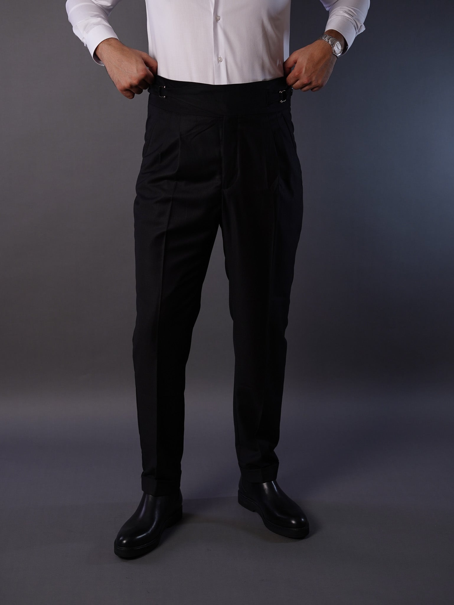 Two side high waist gurkhra trousers -black