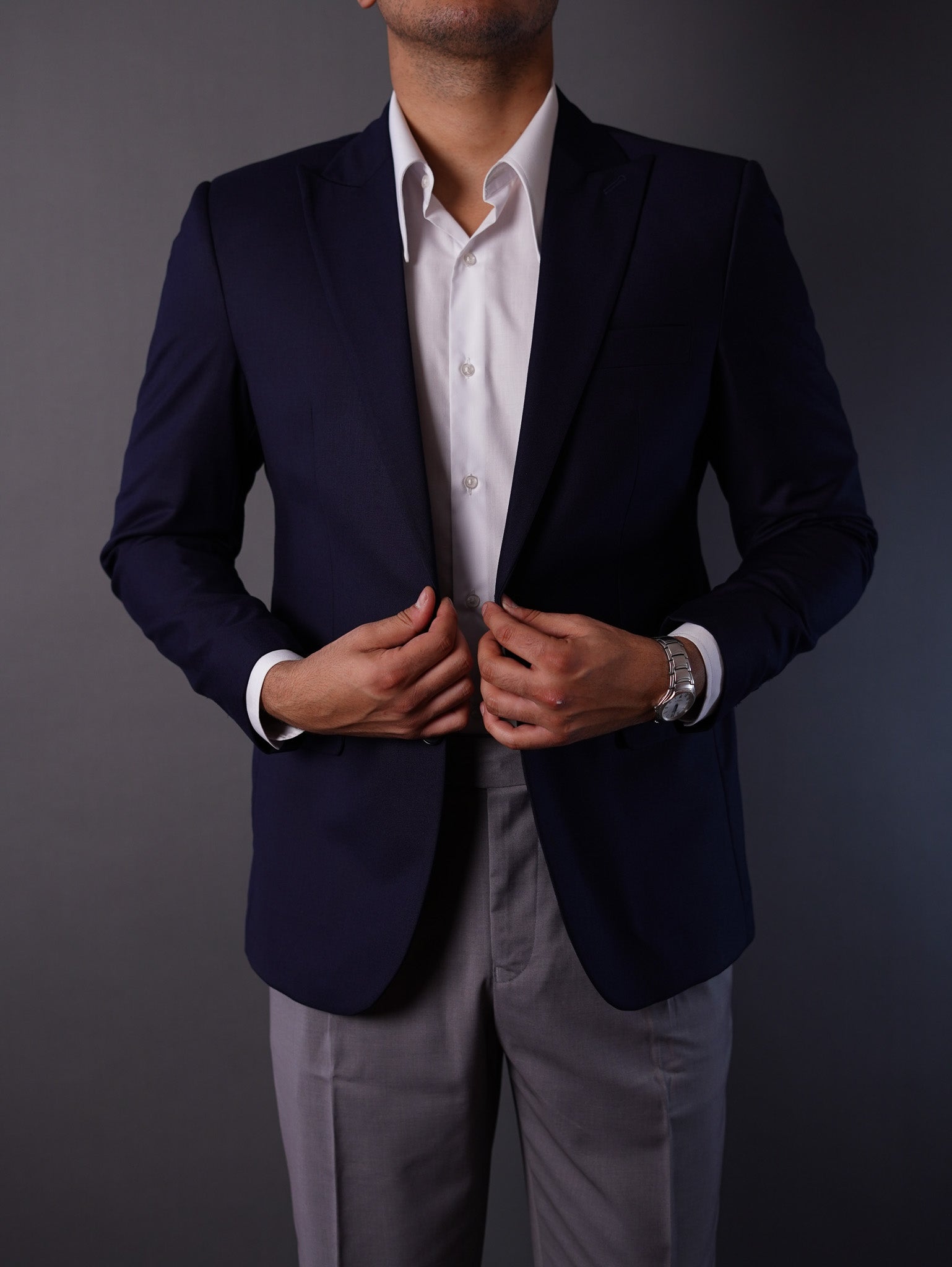 slim fit blazer half lining-Navy