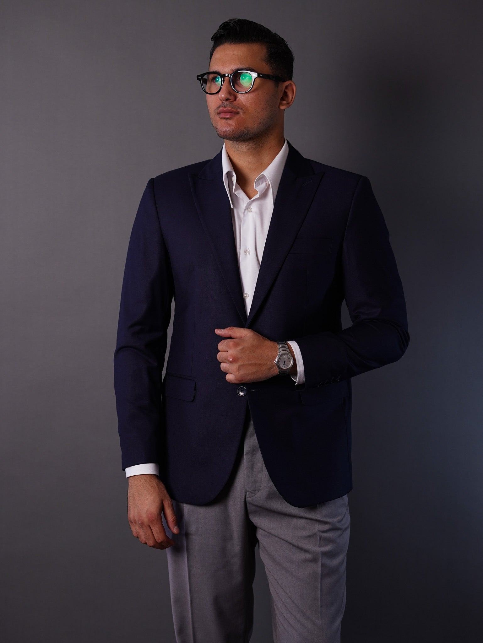 slim fit blazer half lining-Navy