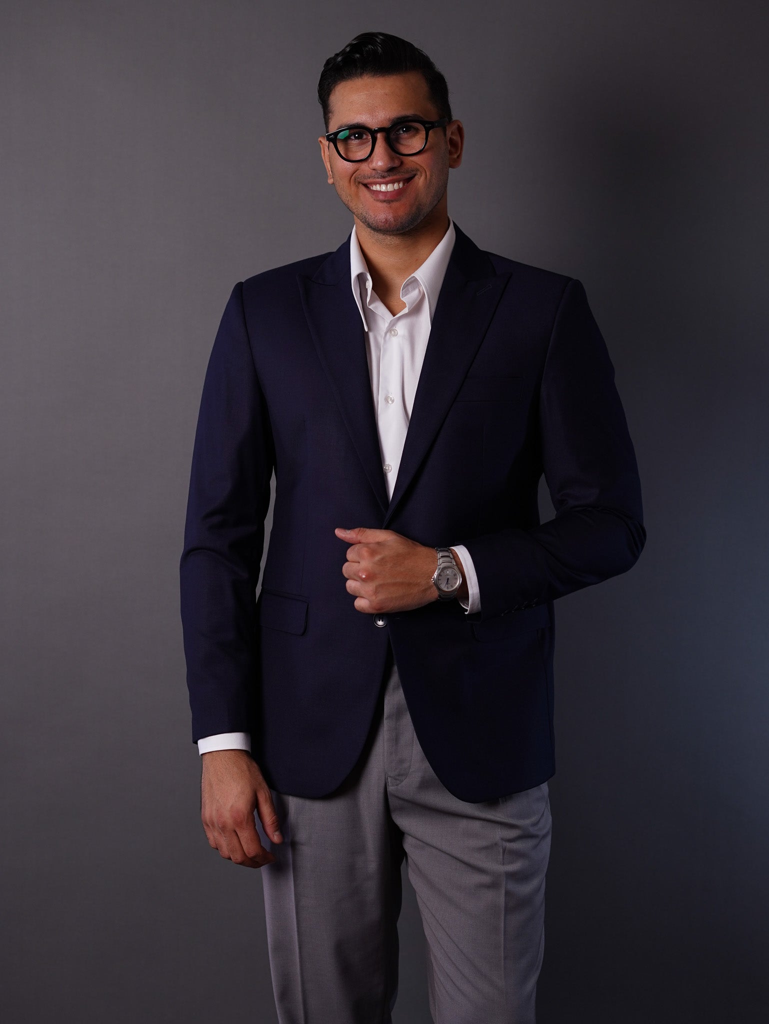 slim fit blazer half lining-Navy