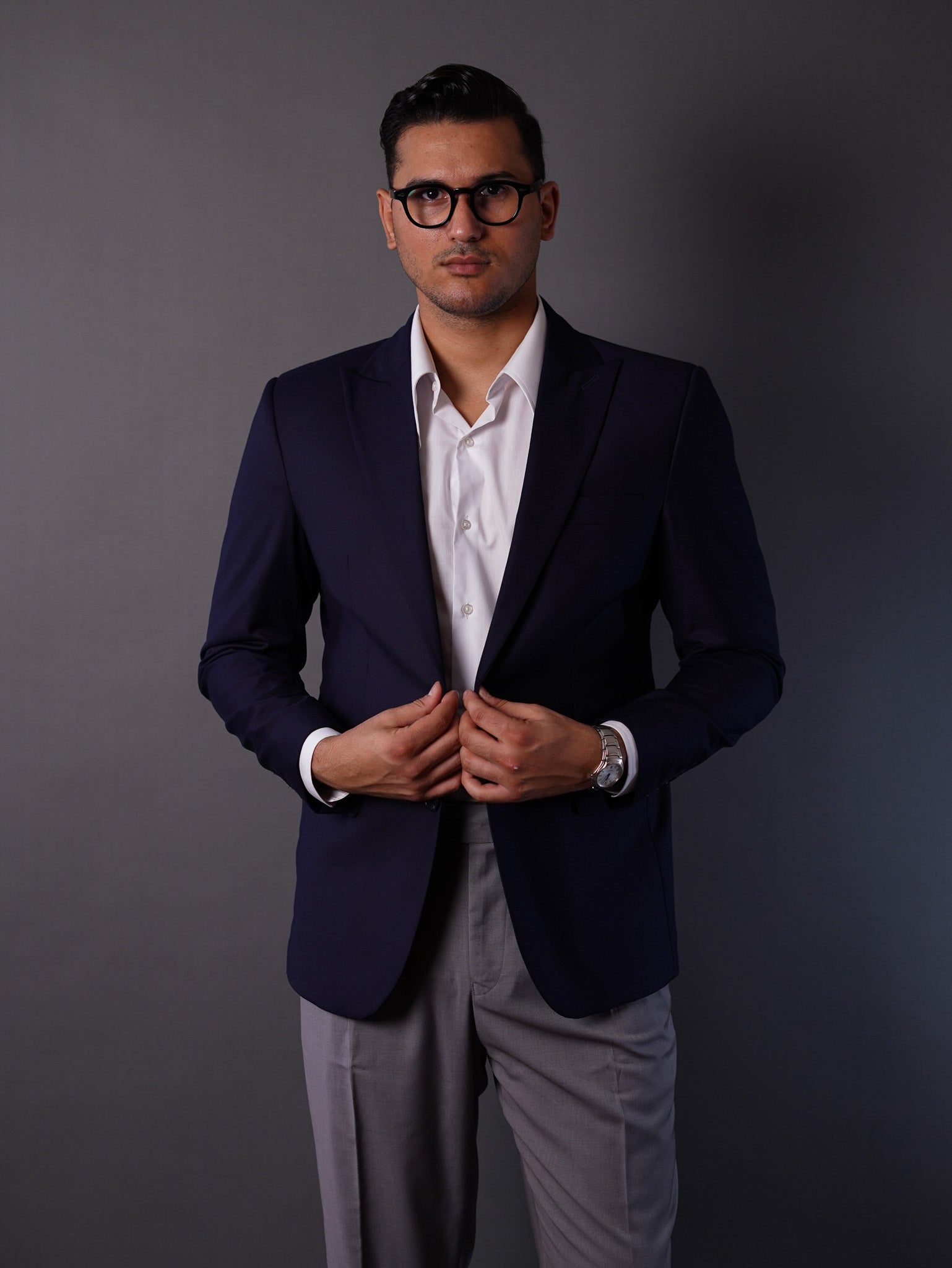 slim fit blazer half lining-Navy