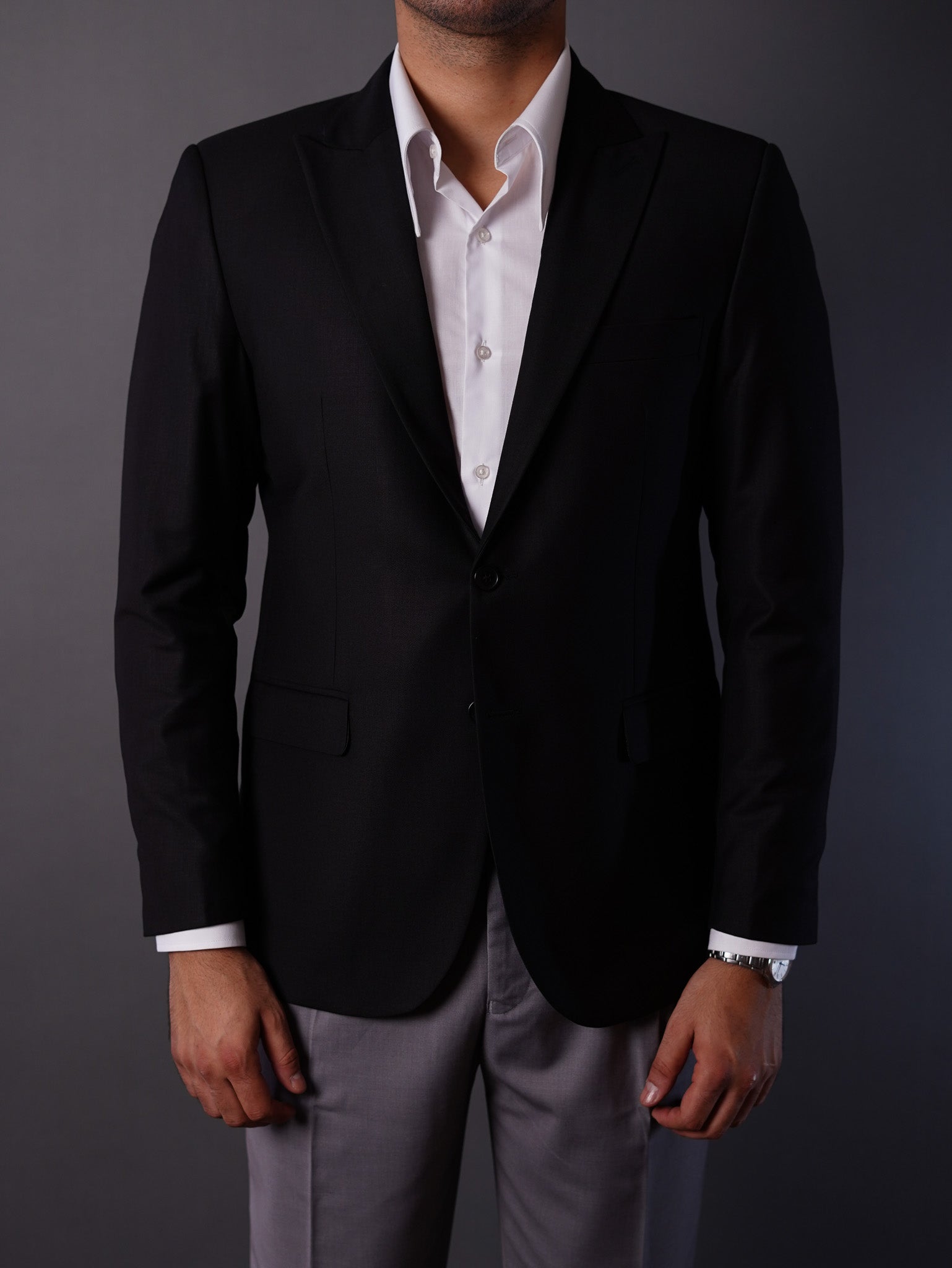 slim fit blazer half lining-Black