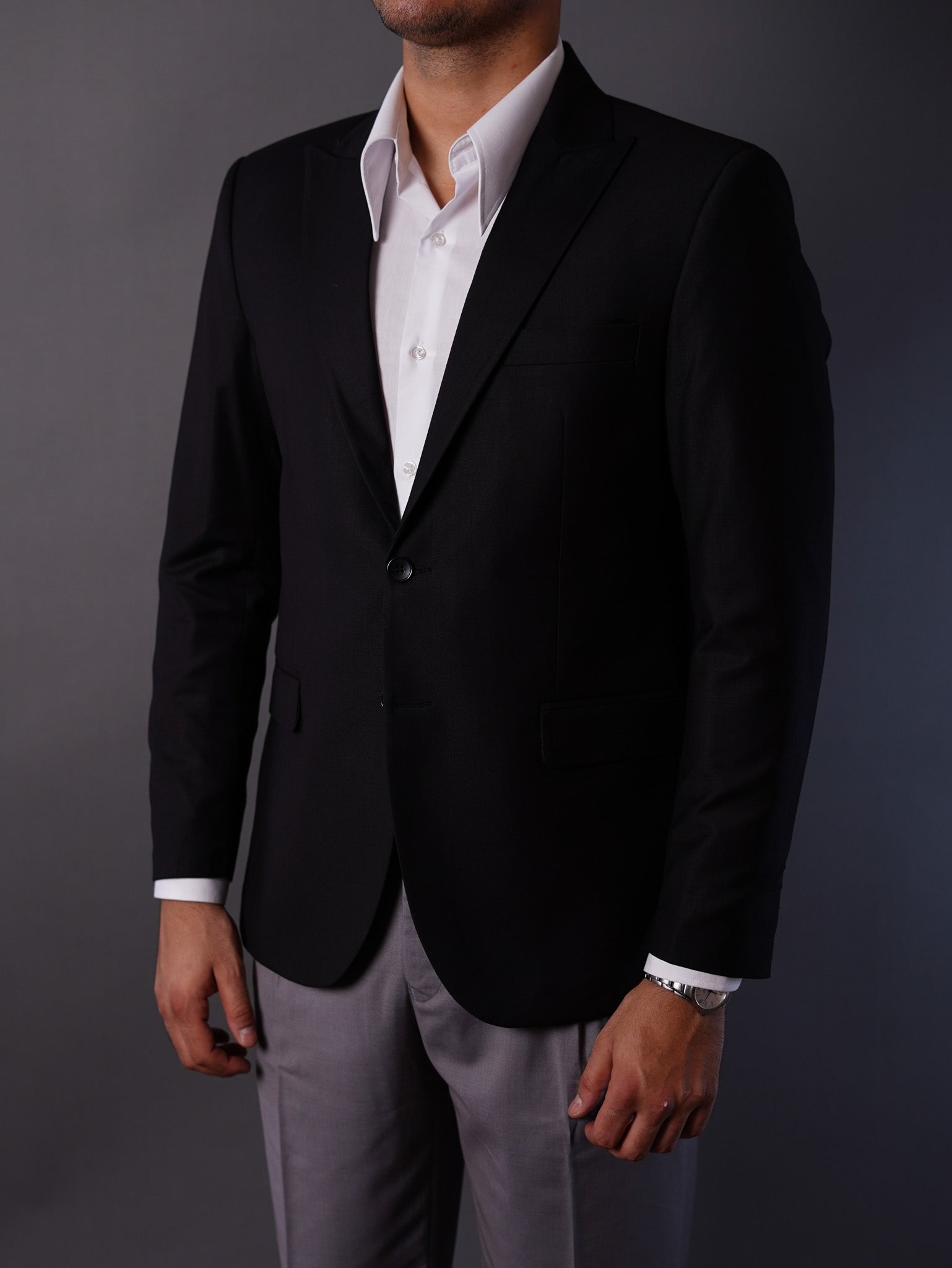 slim fit blazer half lining-Black