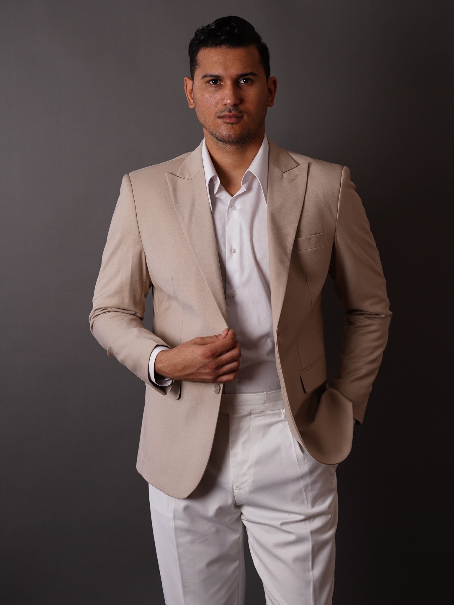 slim fit blazer half lining-Beige