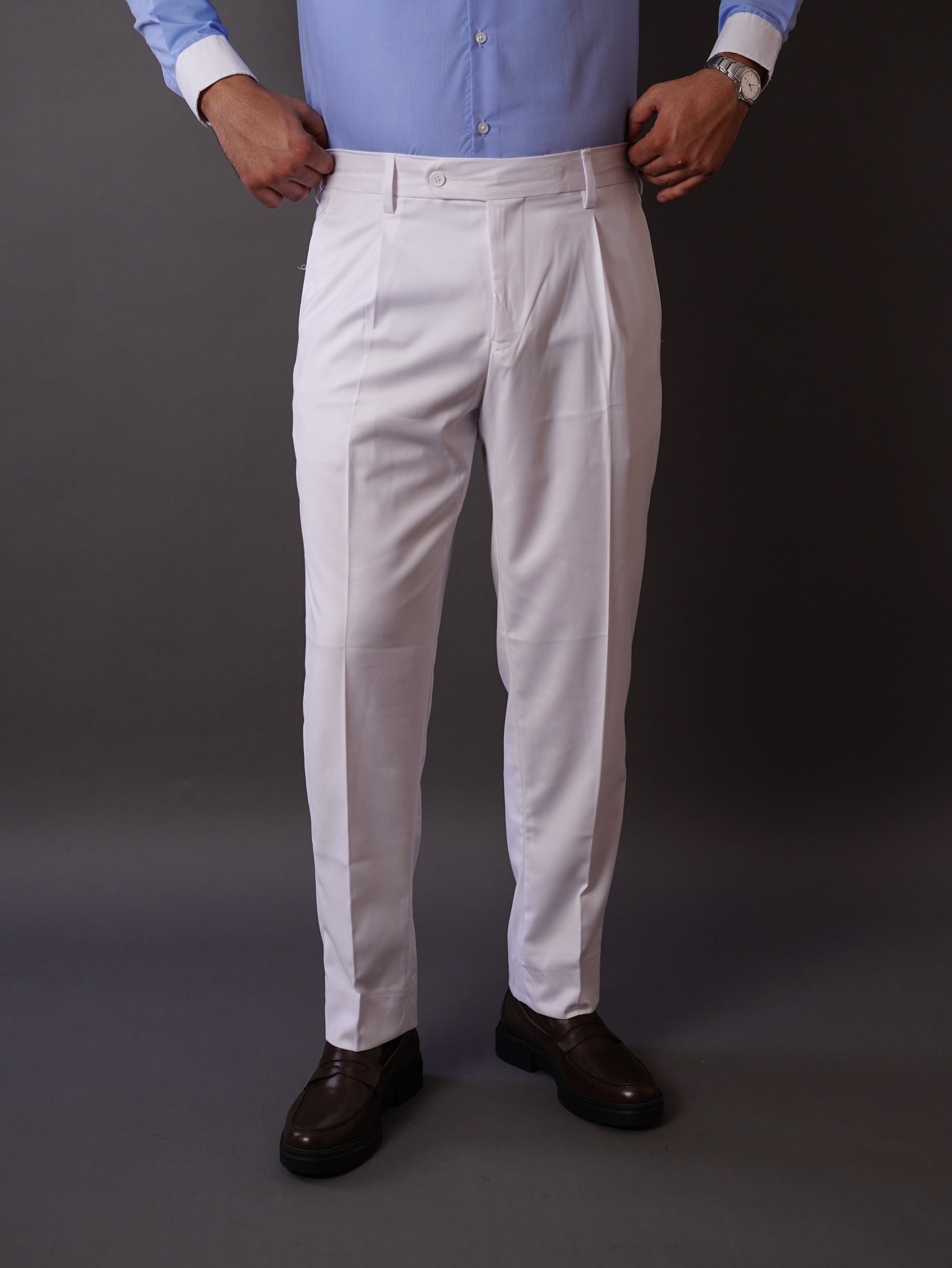 slim fit chino pants-White