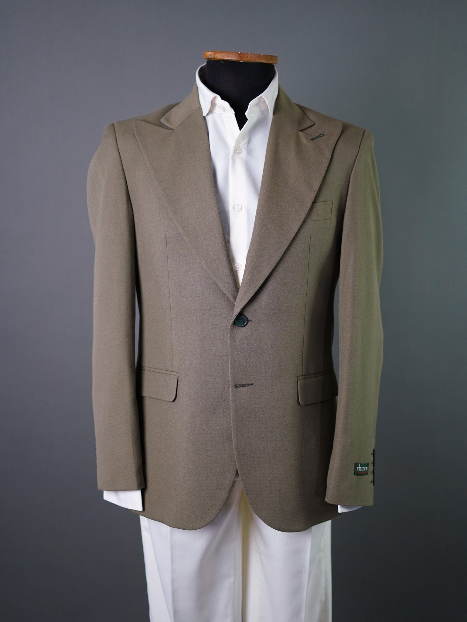 Linen wide peak lapel blazer-Green