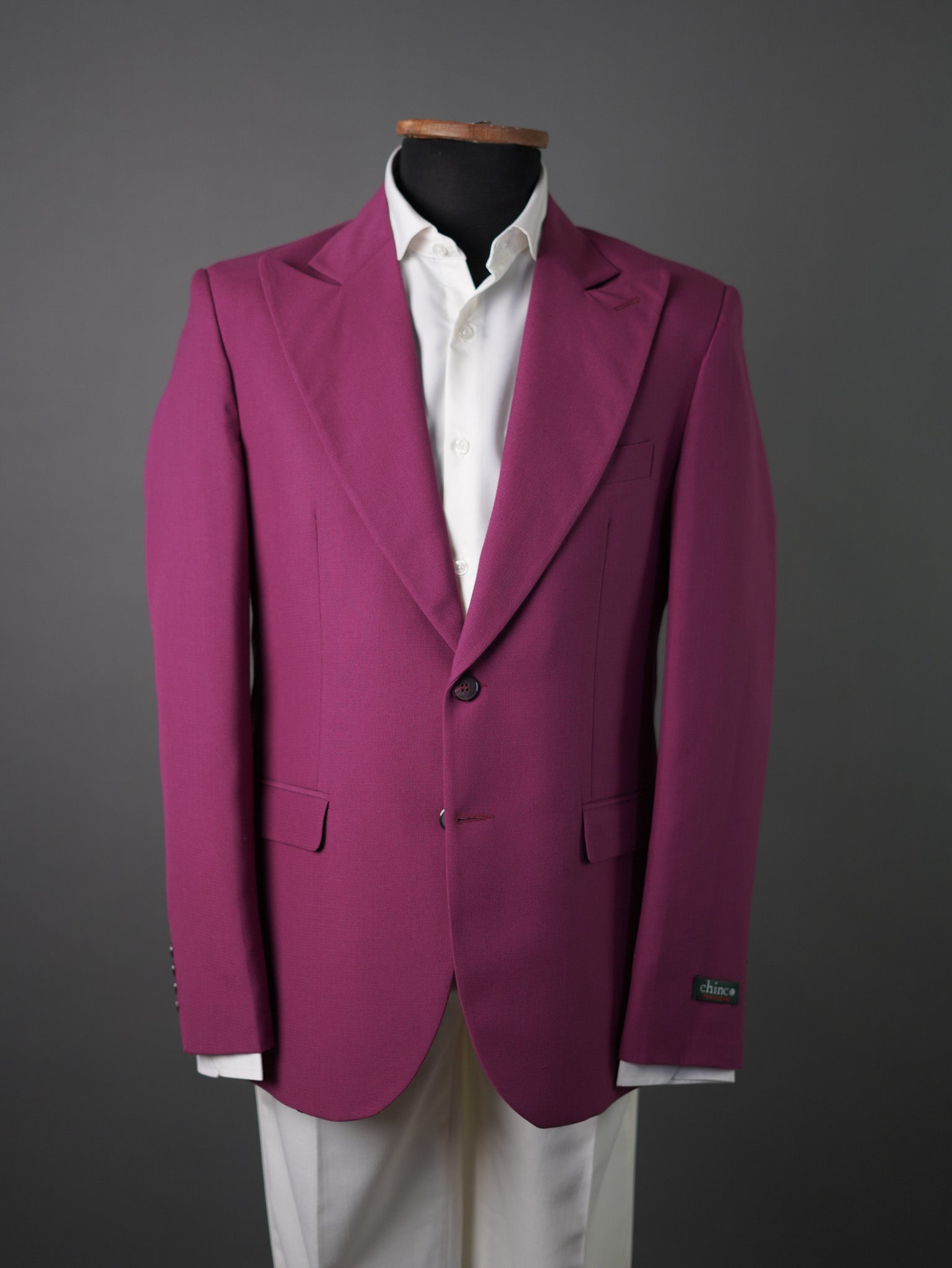 Linen wide peak lapel blazer-Dark purple