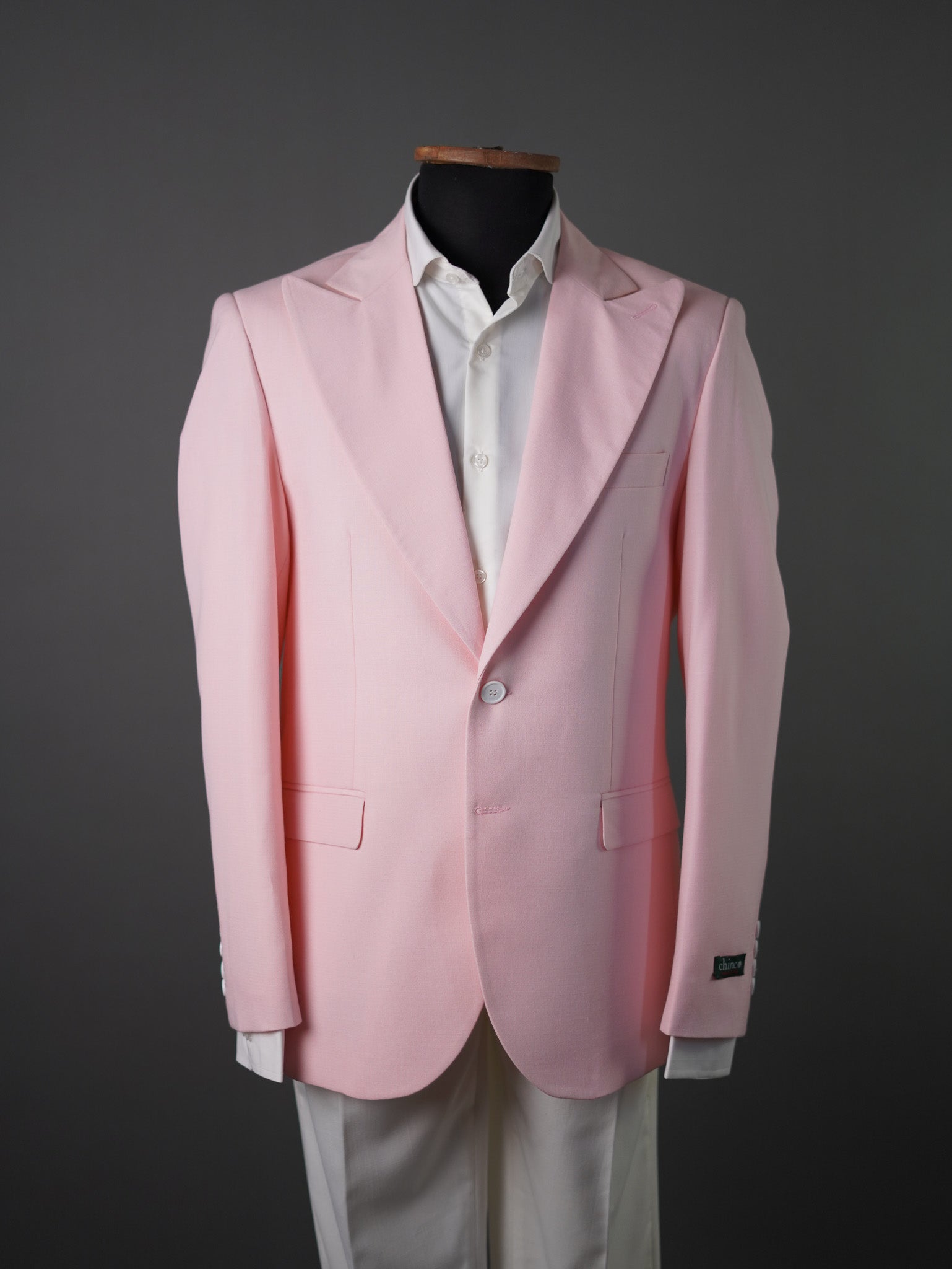 Linen wide peak lapel blazer-Pink