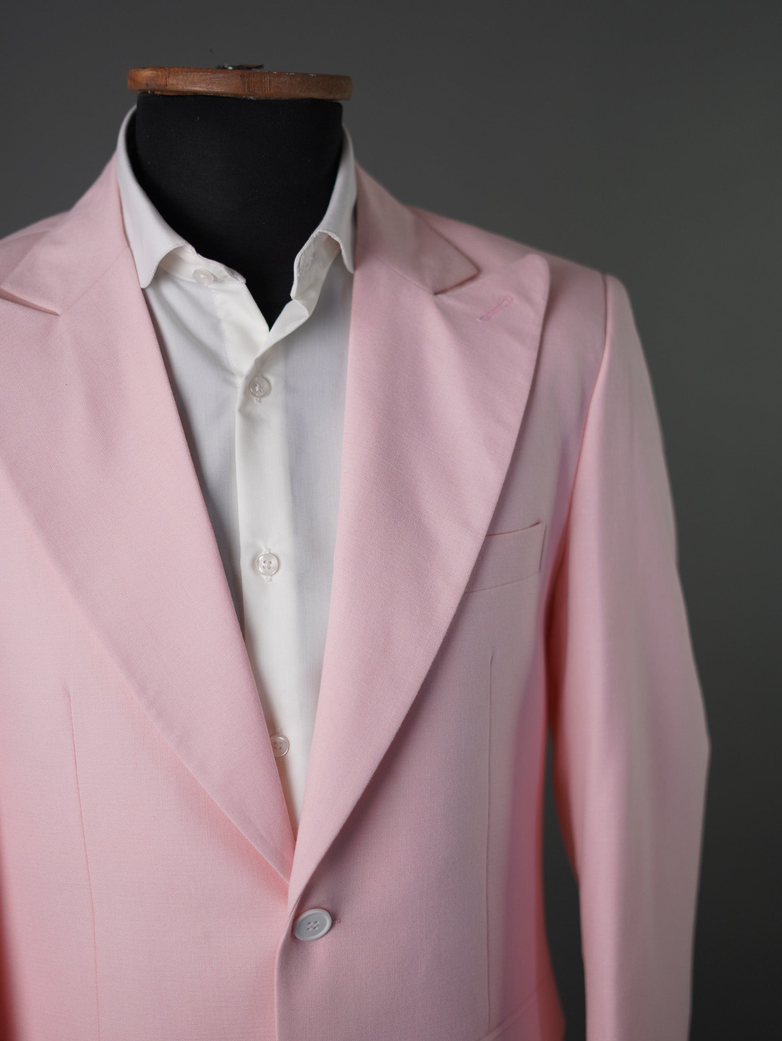 Linen wide peak lapel blazer-Pink