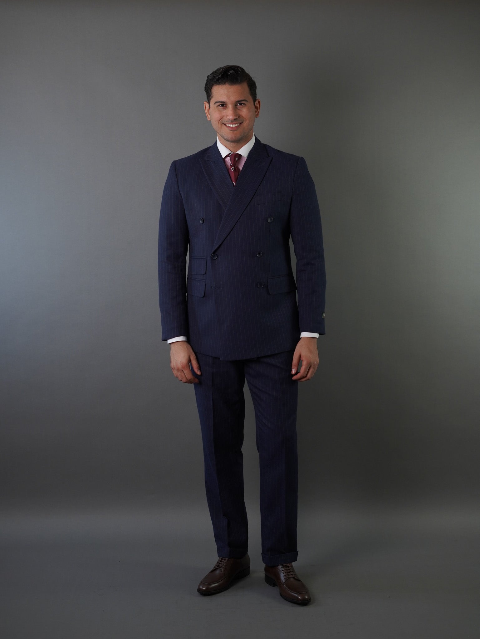 Double breasted suit - navy striped