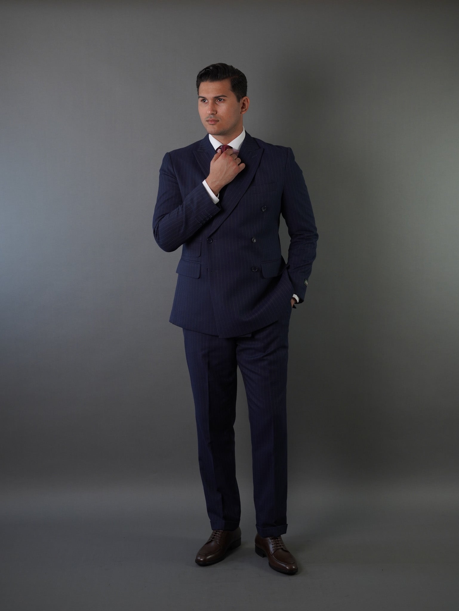 Double breasted suit - navy striped