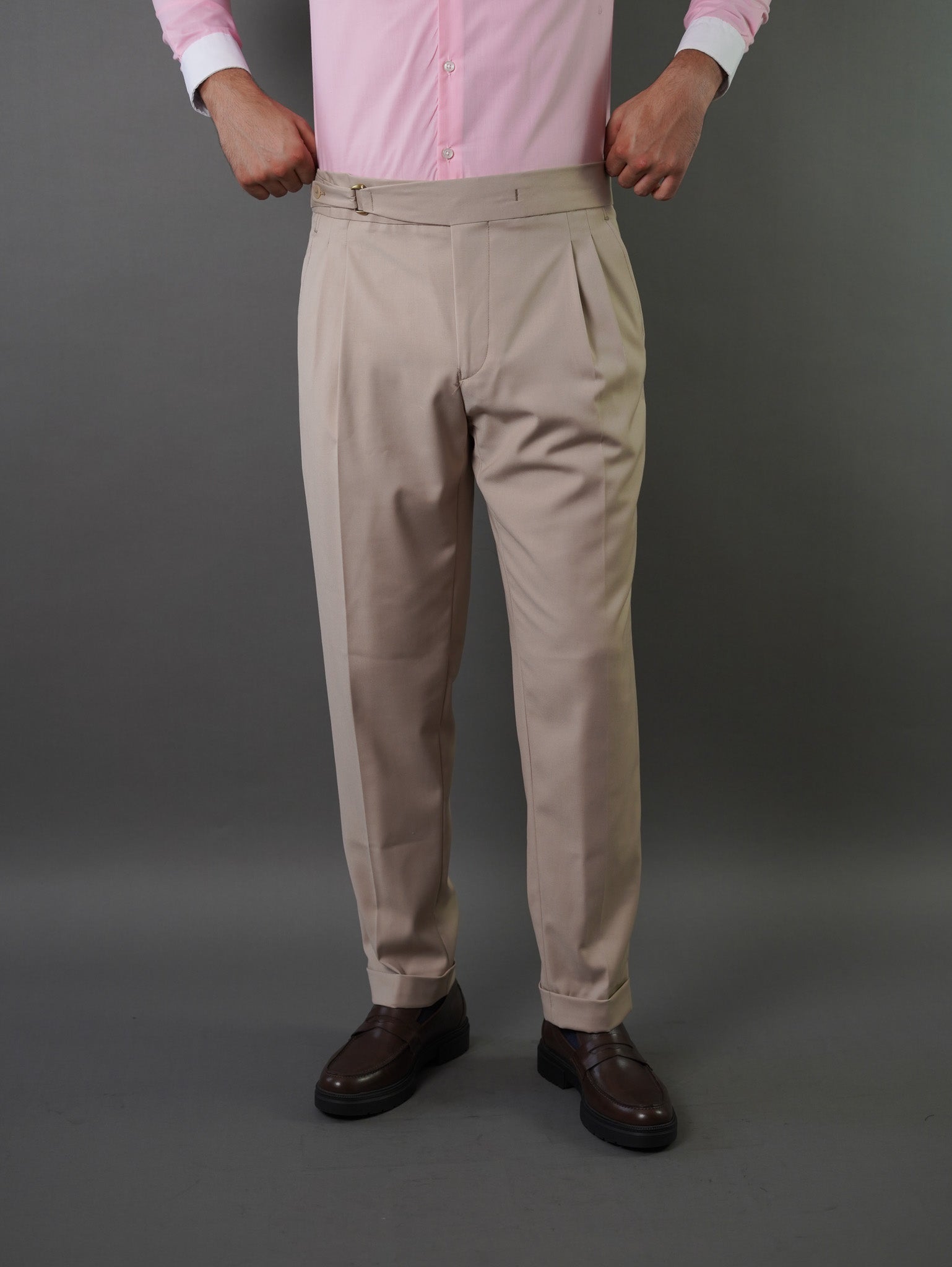 One side high waist gurkhra trousers -beige