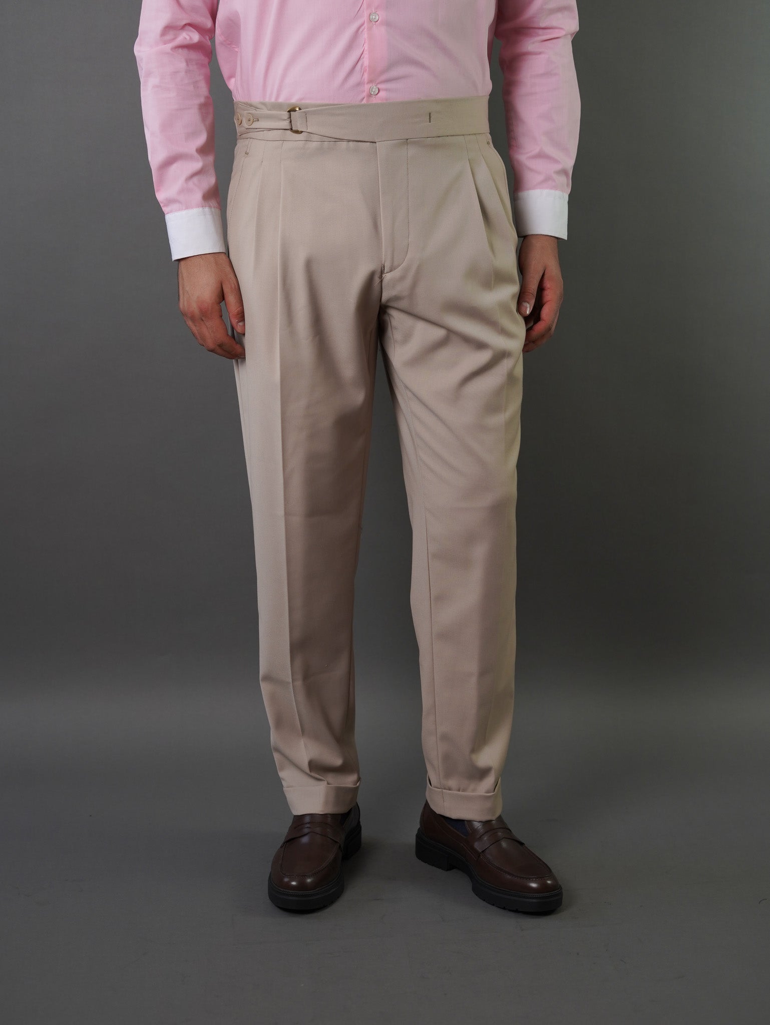 One side high waist gurkhra trousers -beige