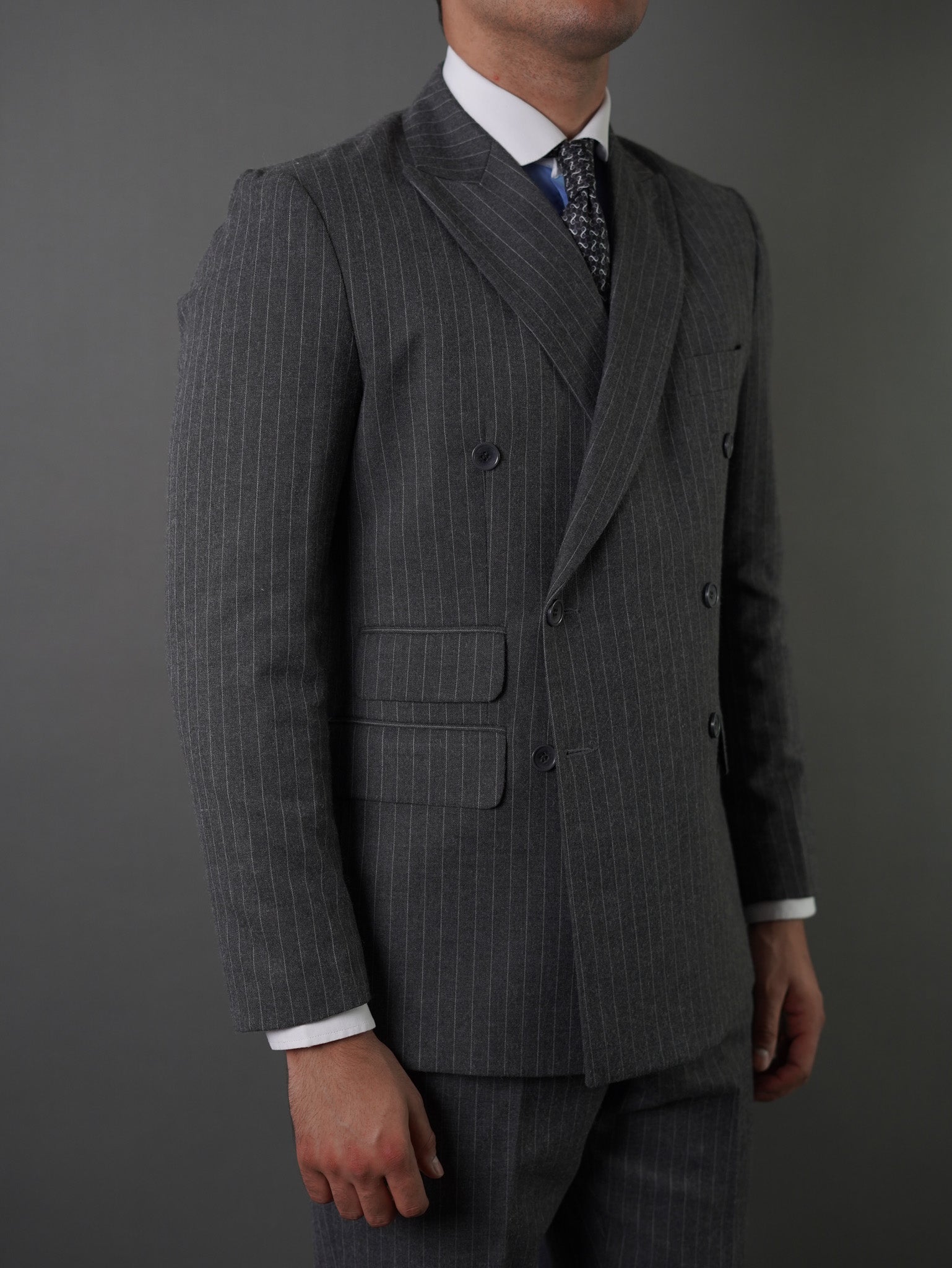 Double breasted suit -  gray striped