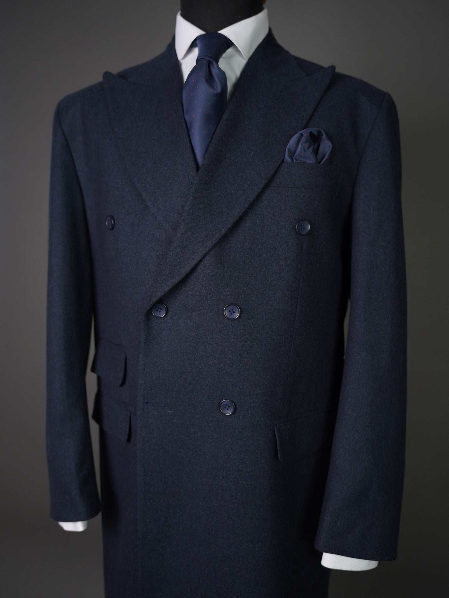 Double breasted Peak label long coat  - navy