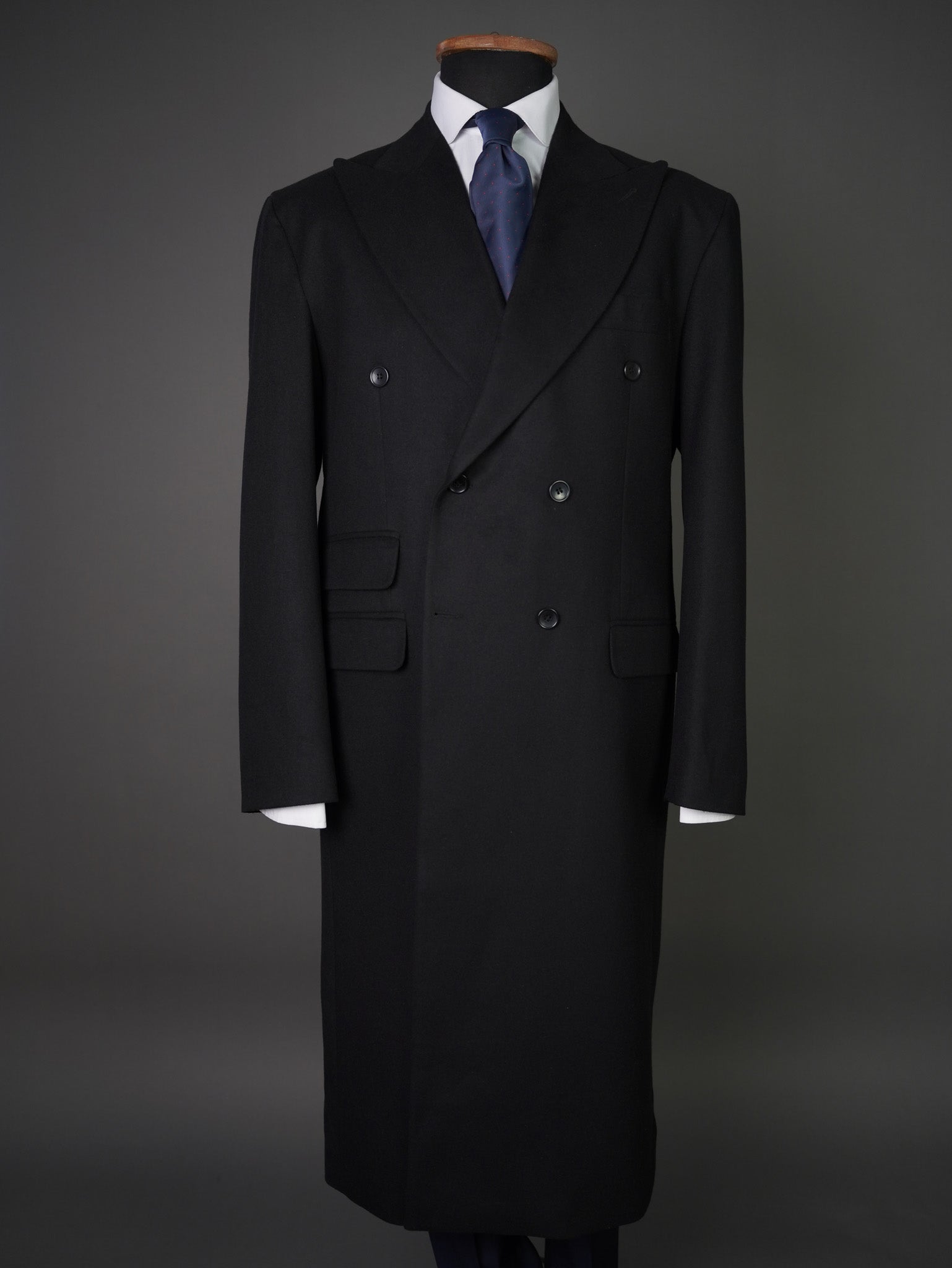 Double breasted Peak label long coat  -  Black