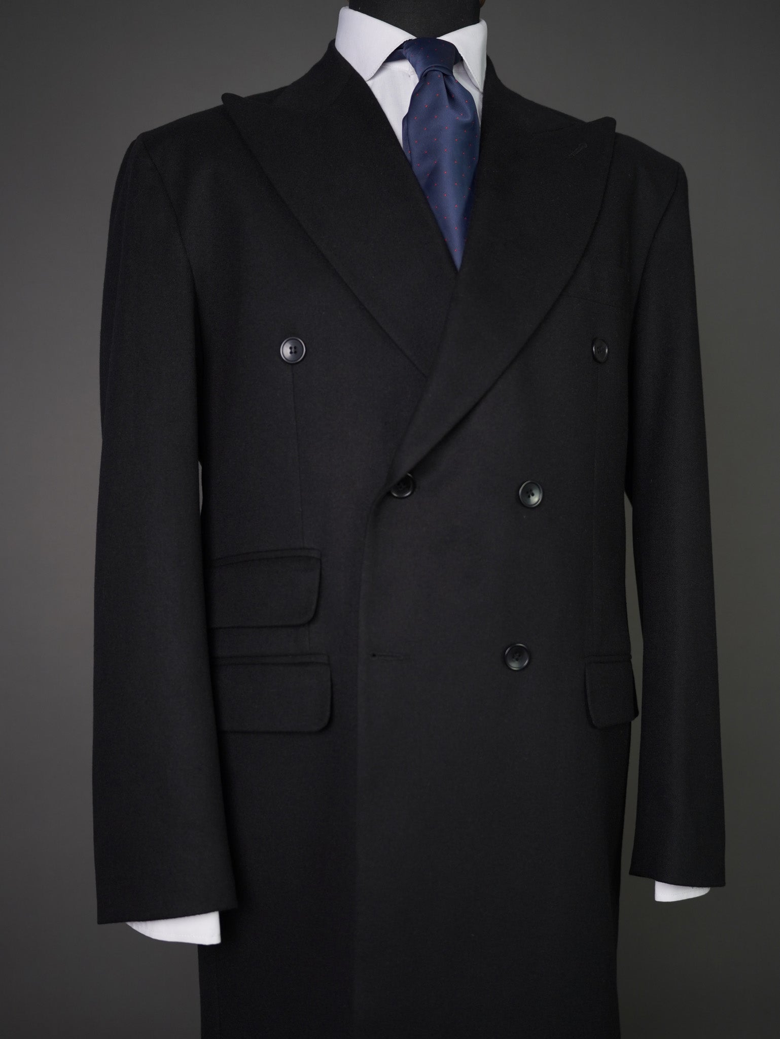 Double breasted Peak label long coat  -  Black