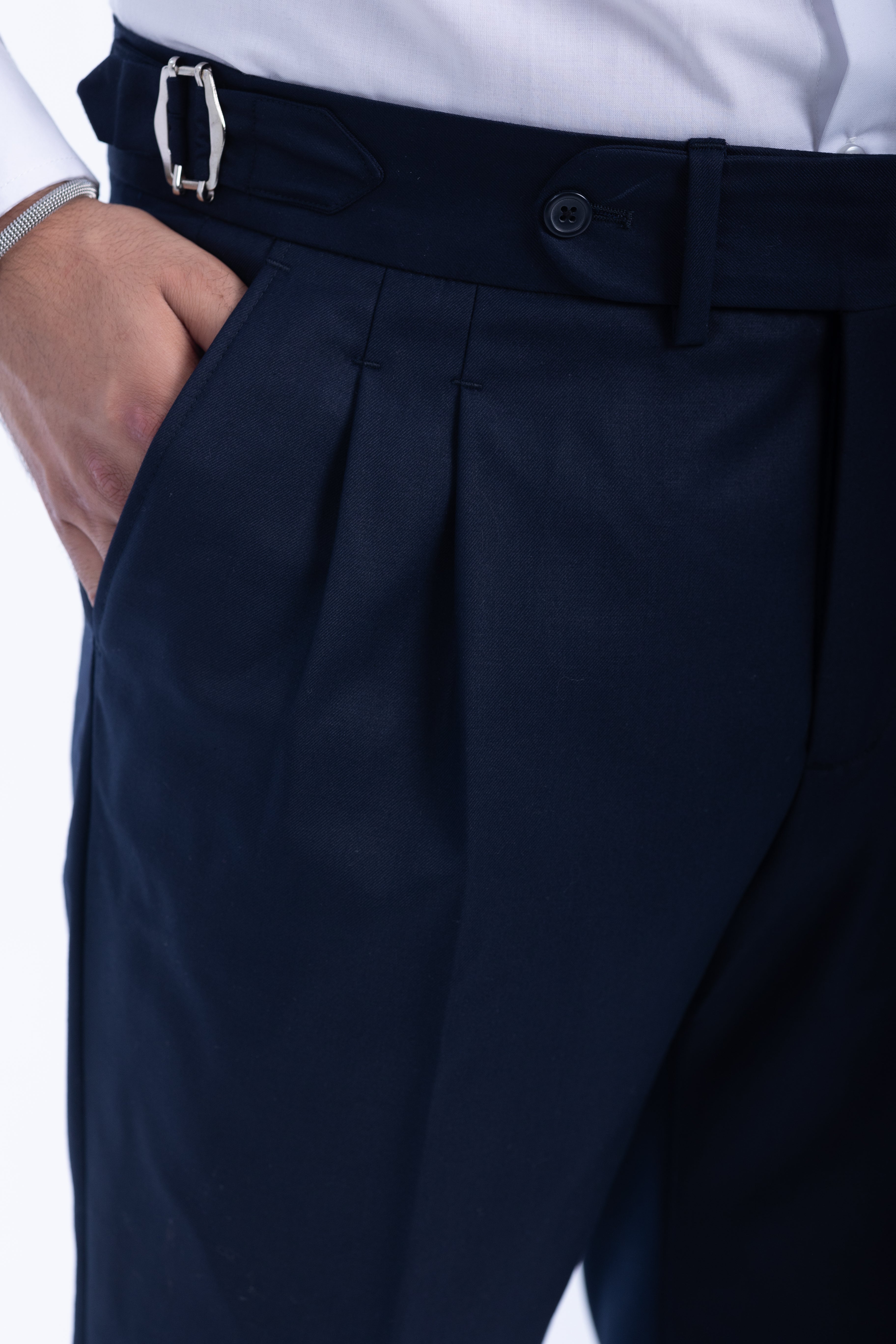 one button hight waist gurkha trousers-Navy