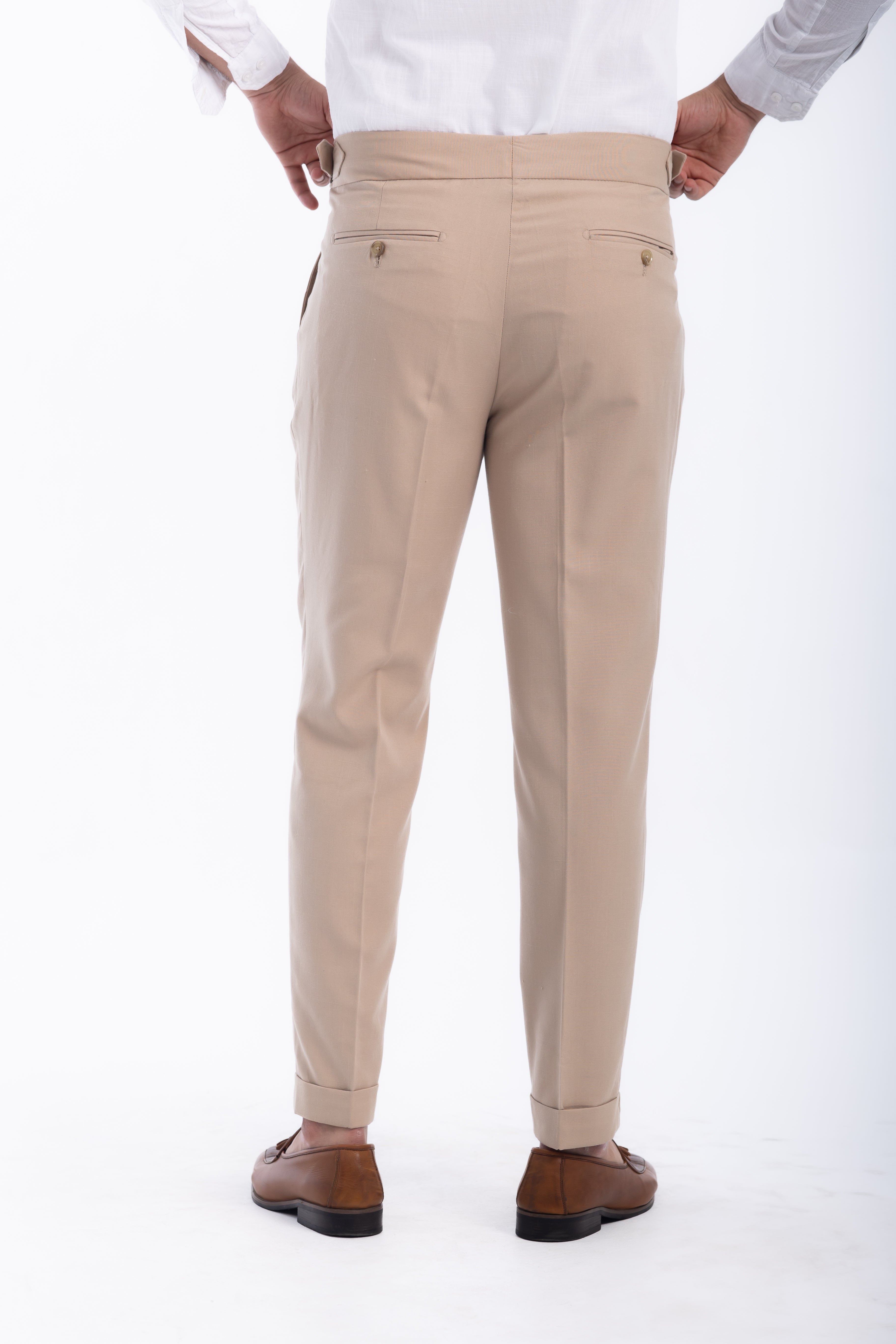 one button linen hight waist gurkha trousers-Beige