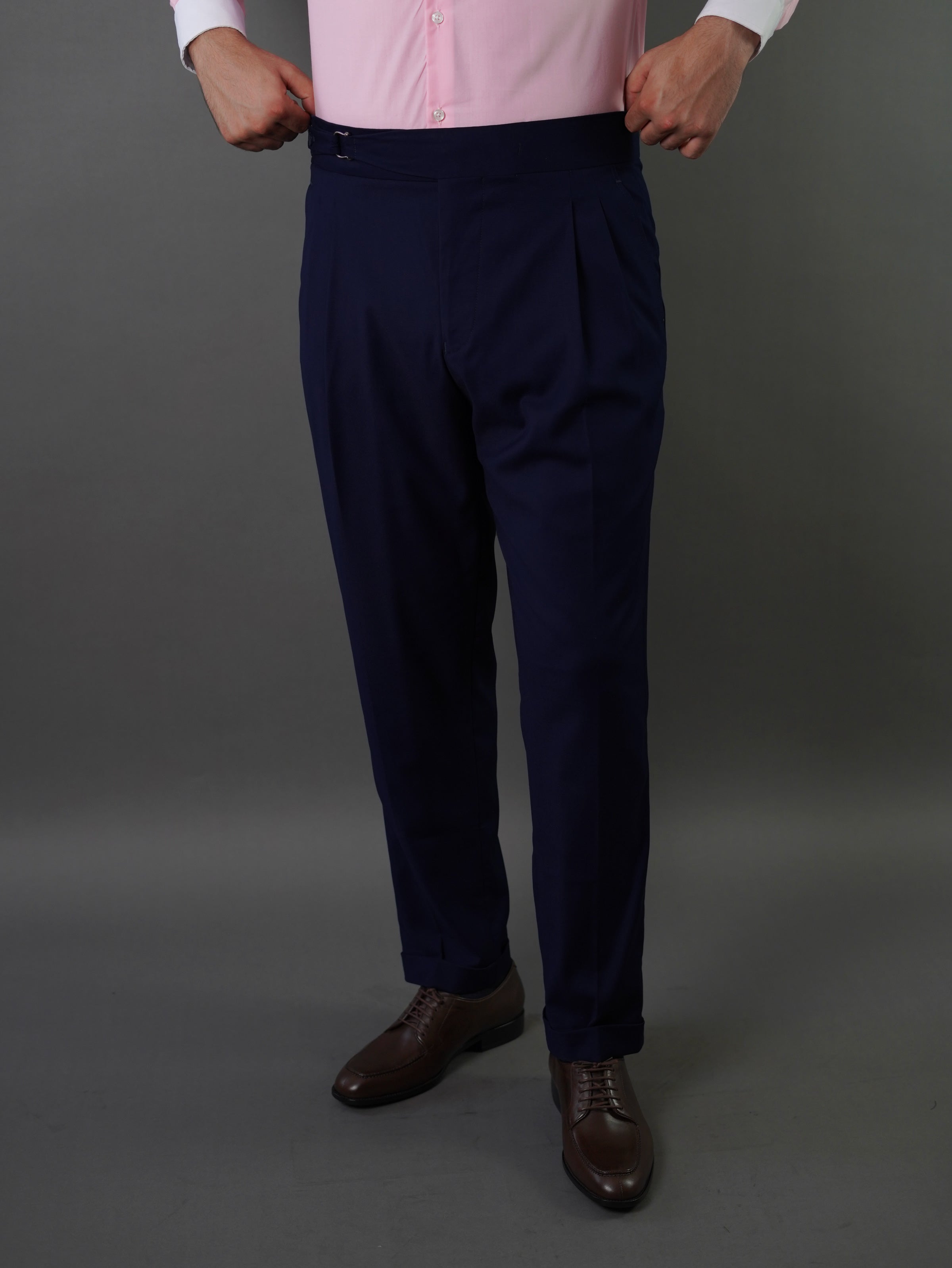 One side high waist gurkhra trousers - navy